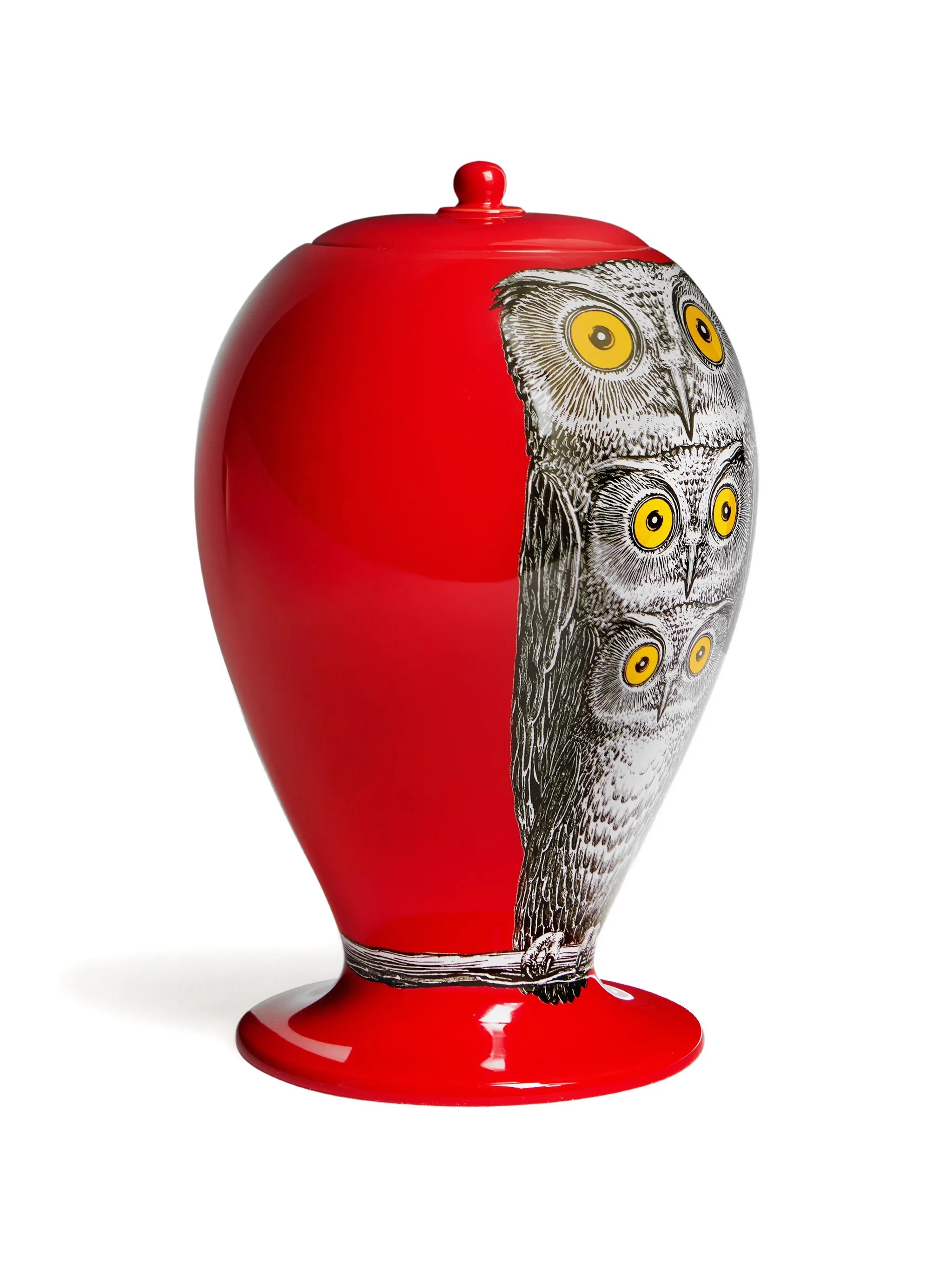 owl-illustrated vase