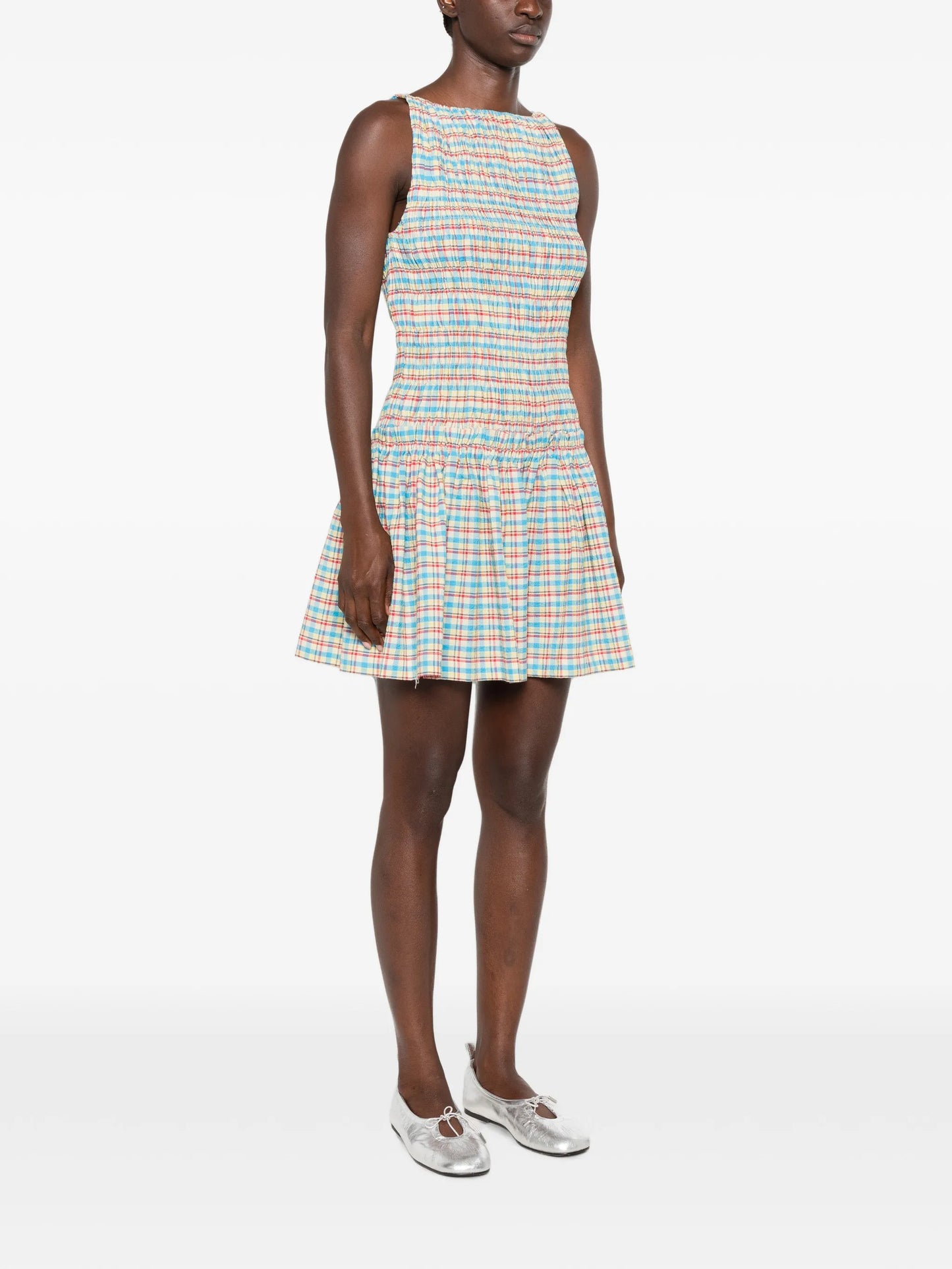Gala smocked checkered mini dress