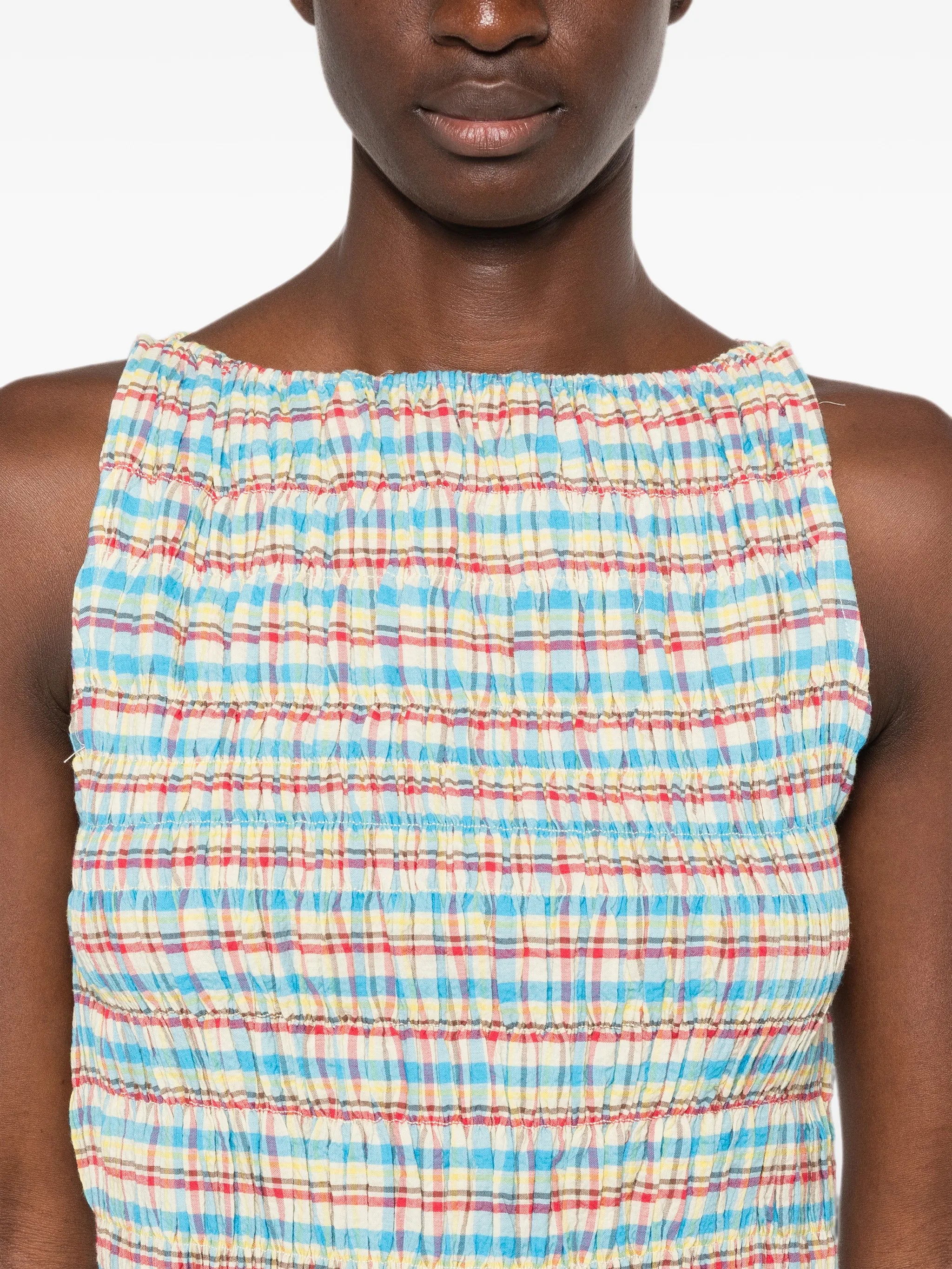 Gala smocked checkered mini dress