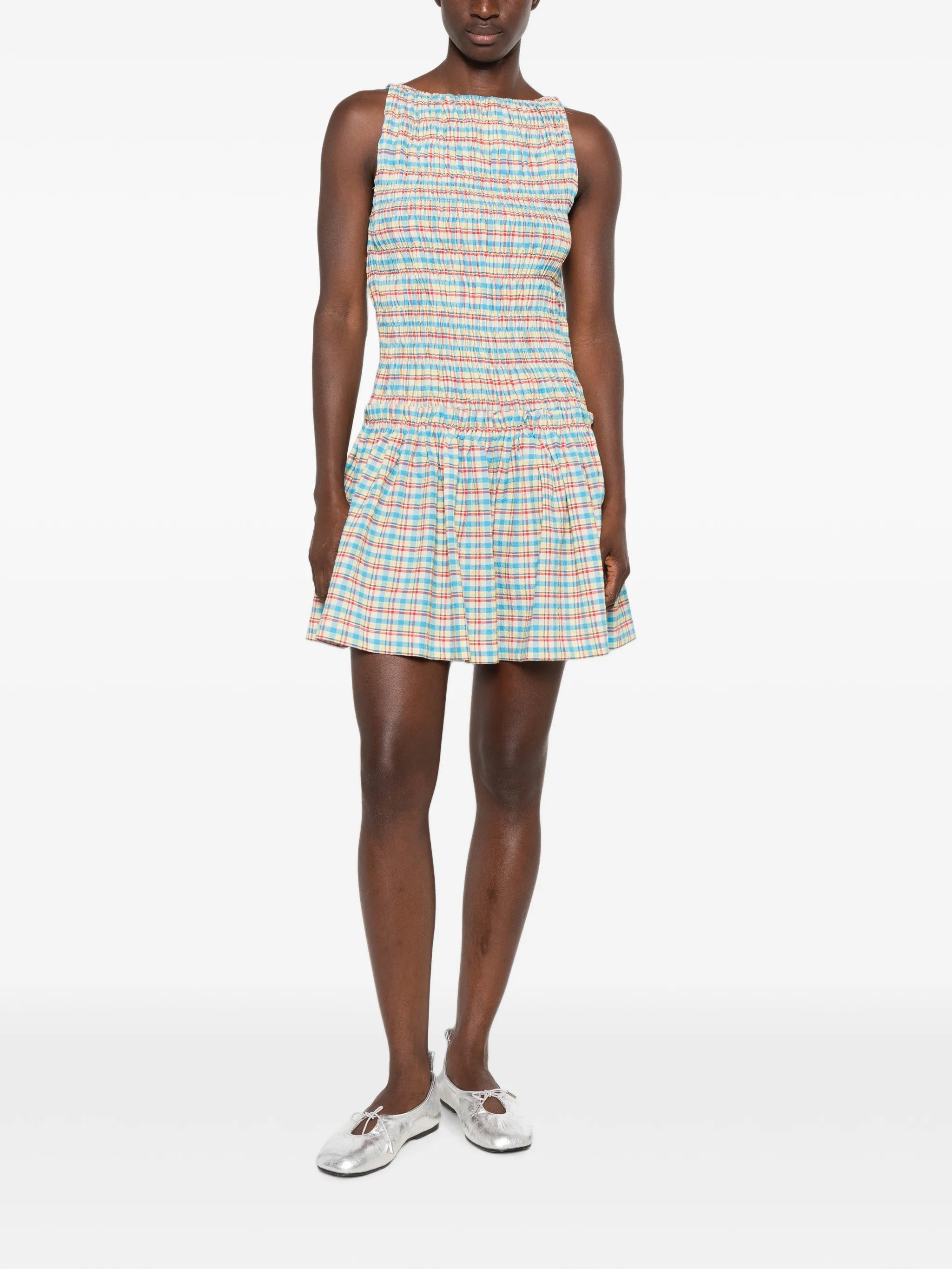 Gala smocked checkered mini dress