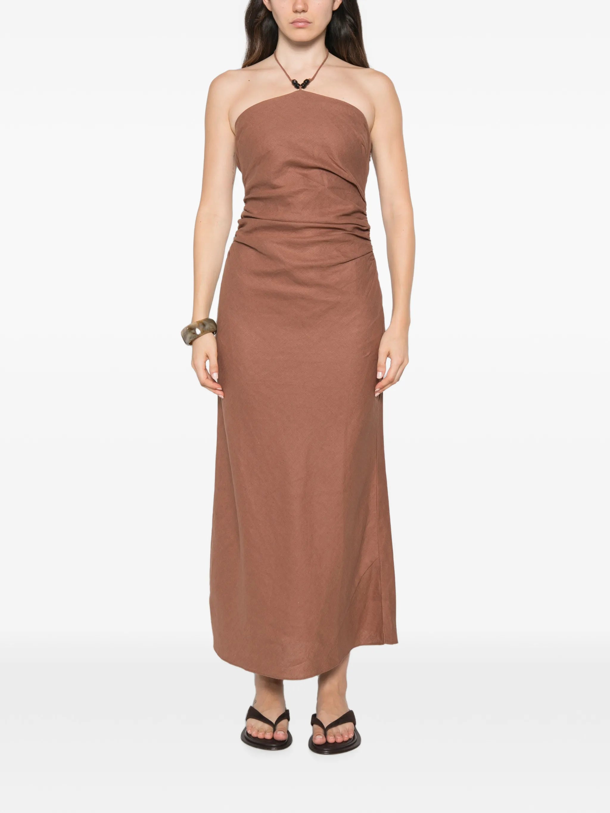 Natalia beaded-halterneck midi dress