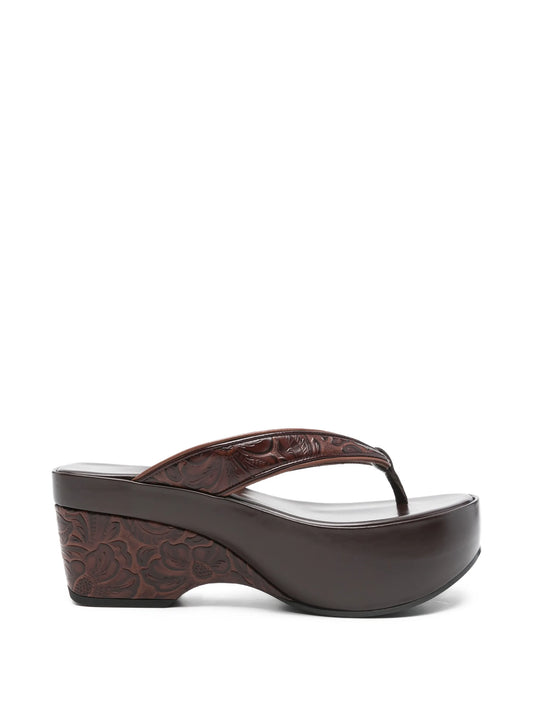 floral-pattern wedge sandals