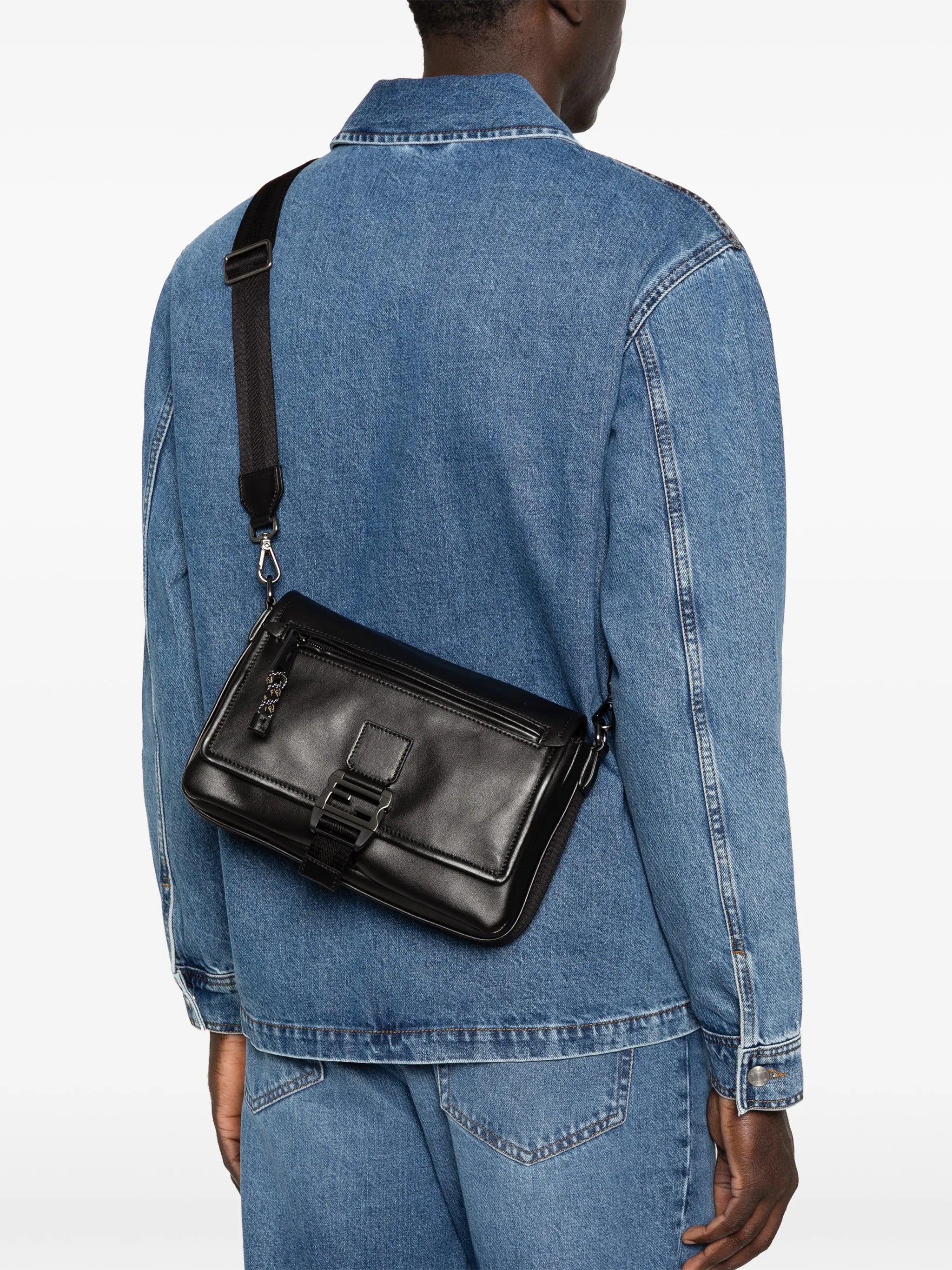 Flux buckle leather messenger bag