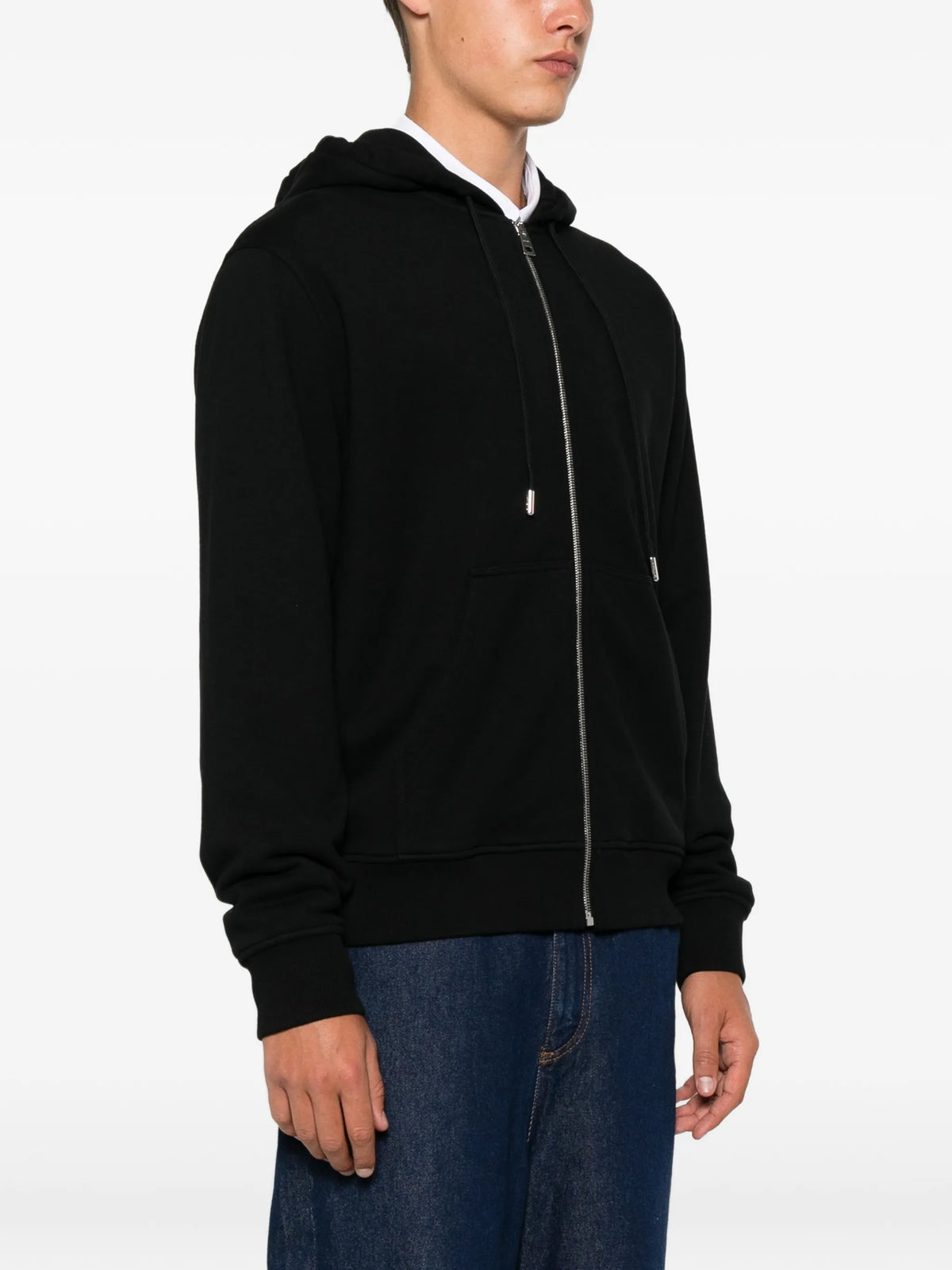 zipped hoodie in fleece with photographic negative print