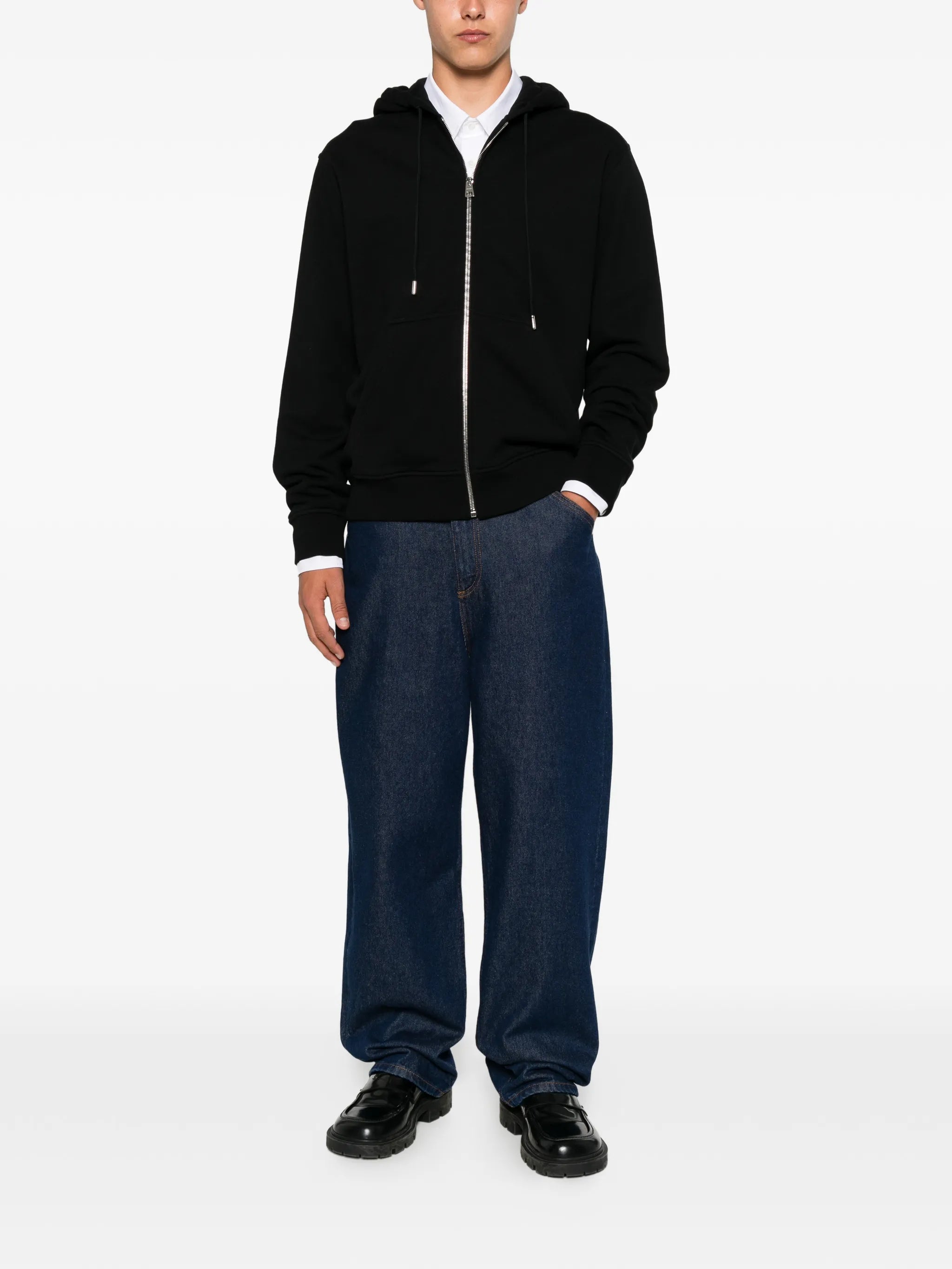 zipped hoodie in fleece with photographic negative print