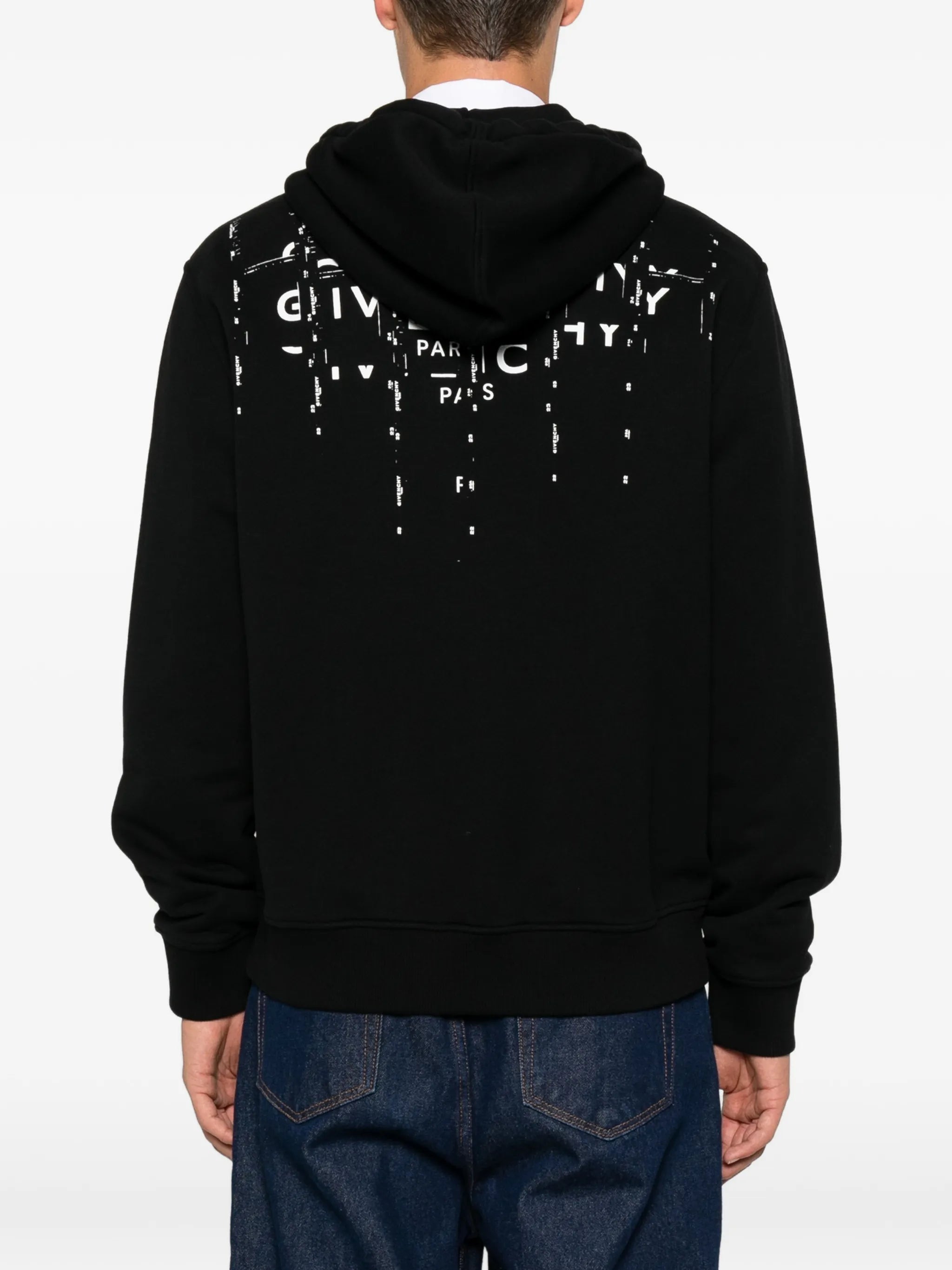 zipped hoodie in fleece with photographic negative print