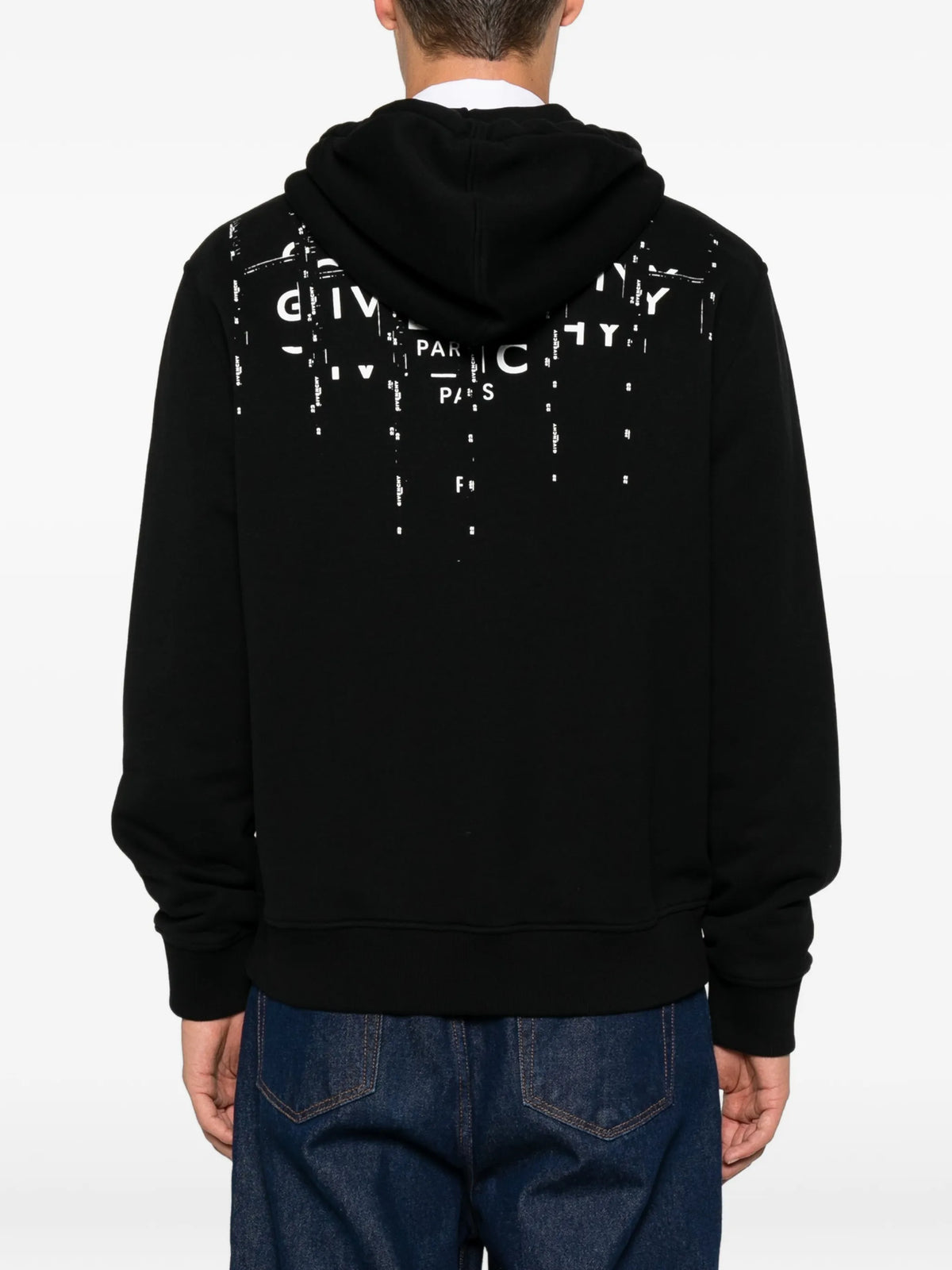 zipped hoodie in fleece with photographic negative print
