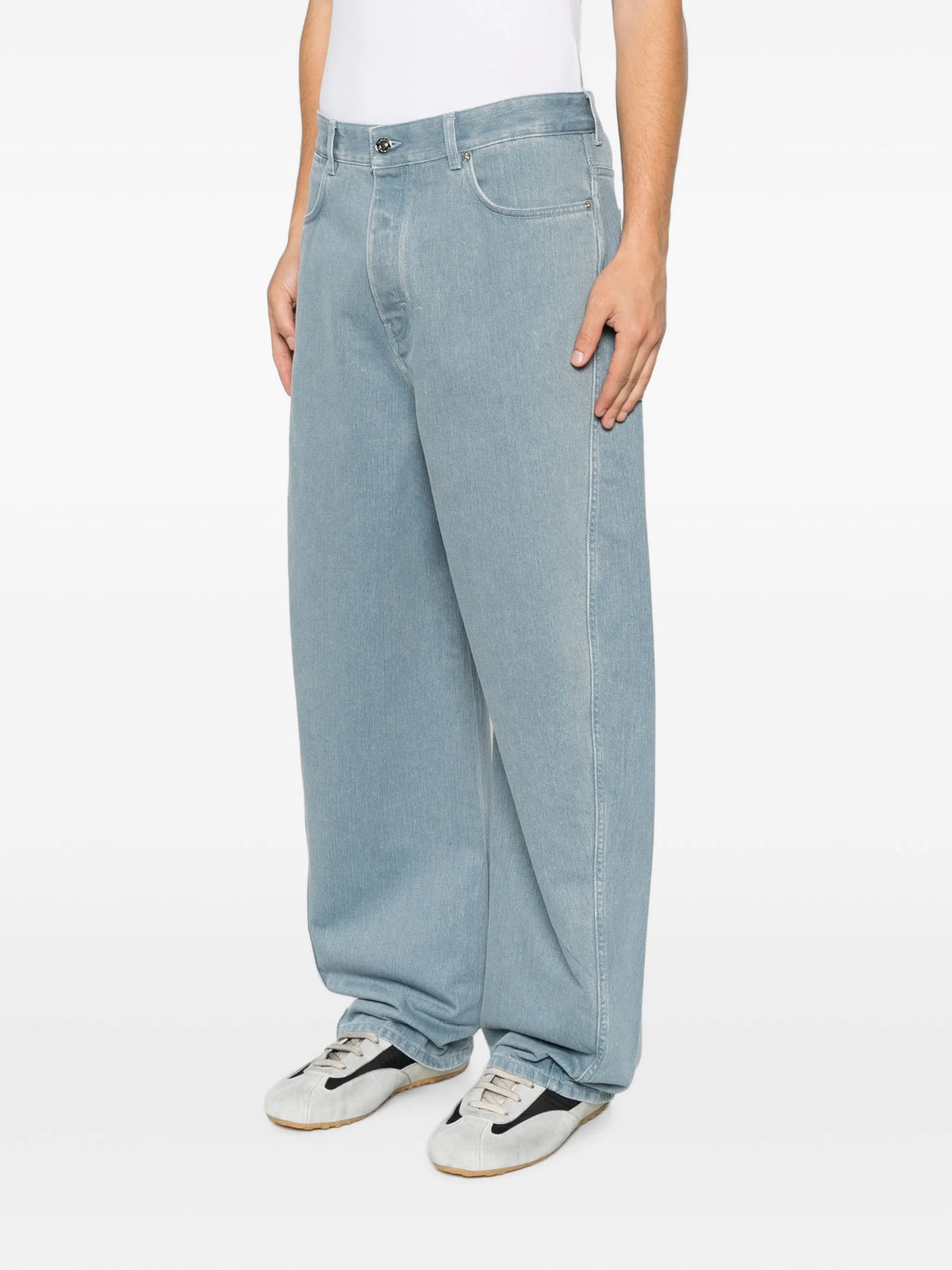 couture seam jeans with striped reverse