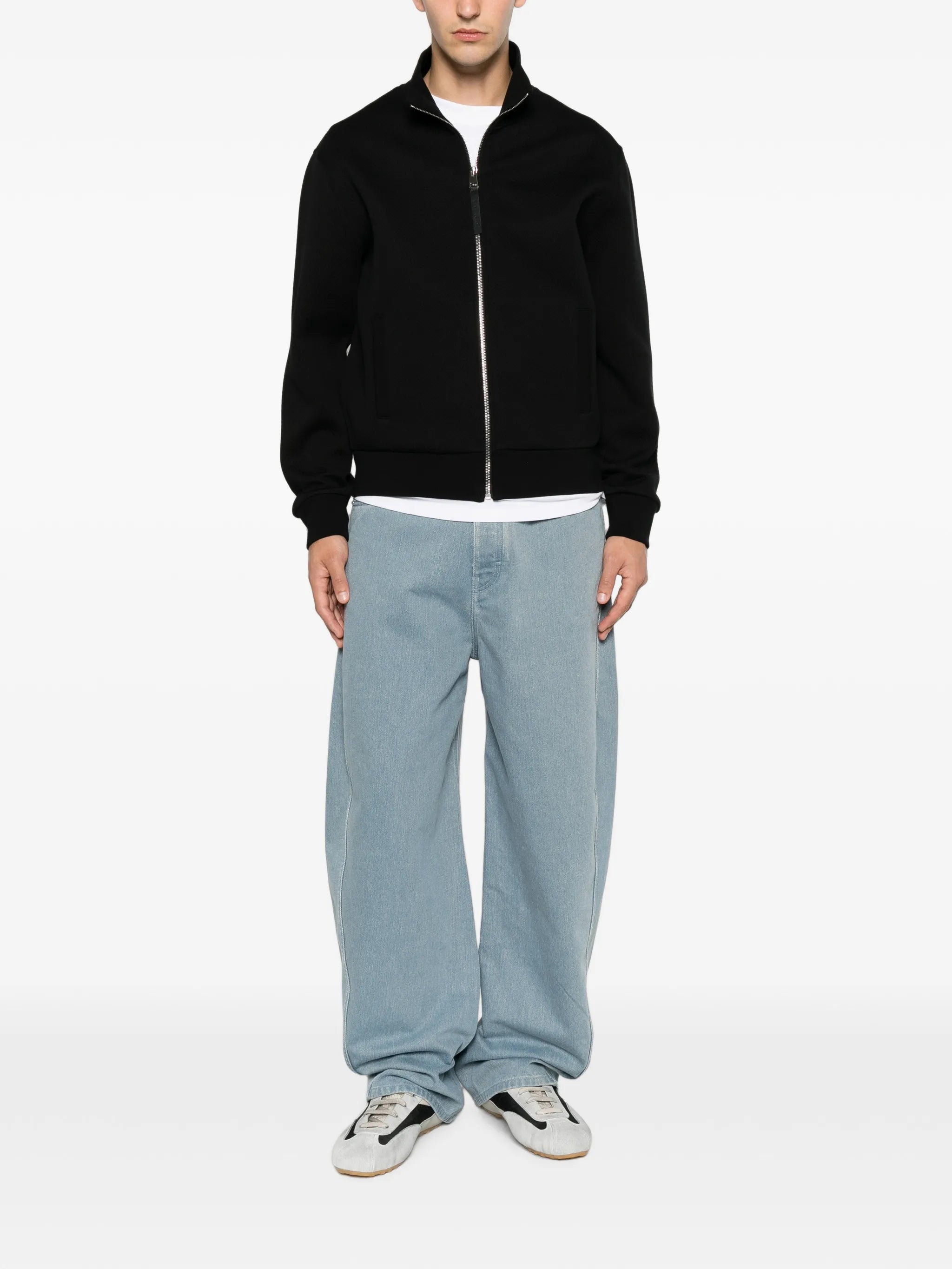 couture seam jeans with striped reverse