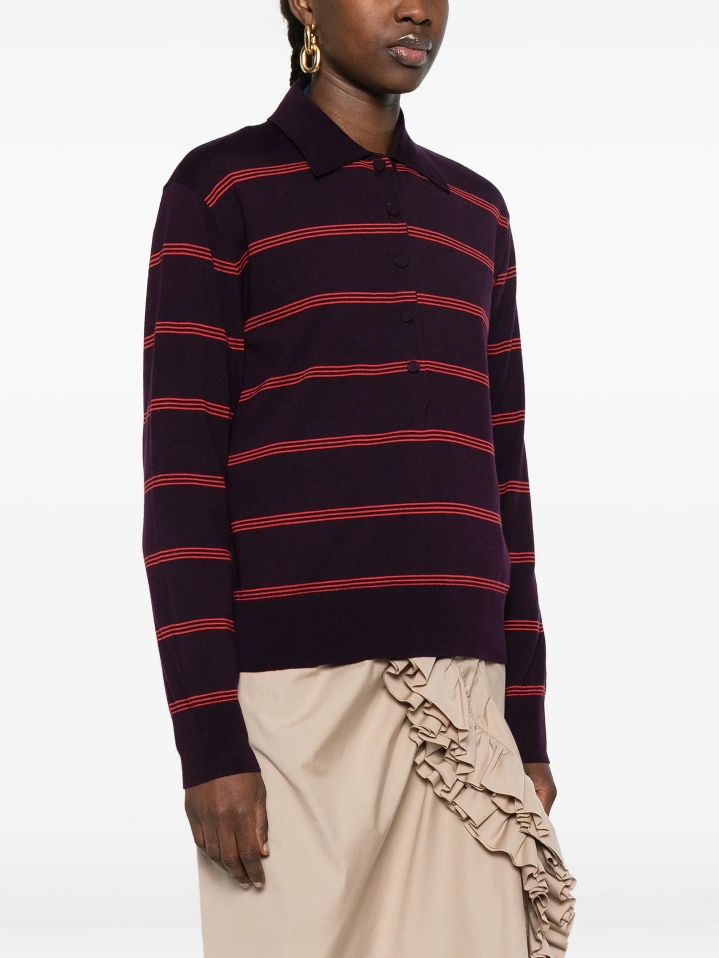 striped buttoned polo top