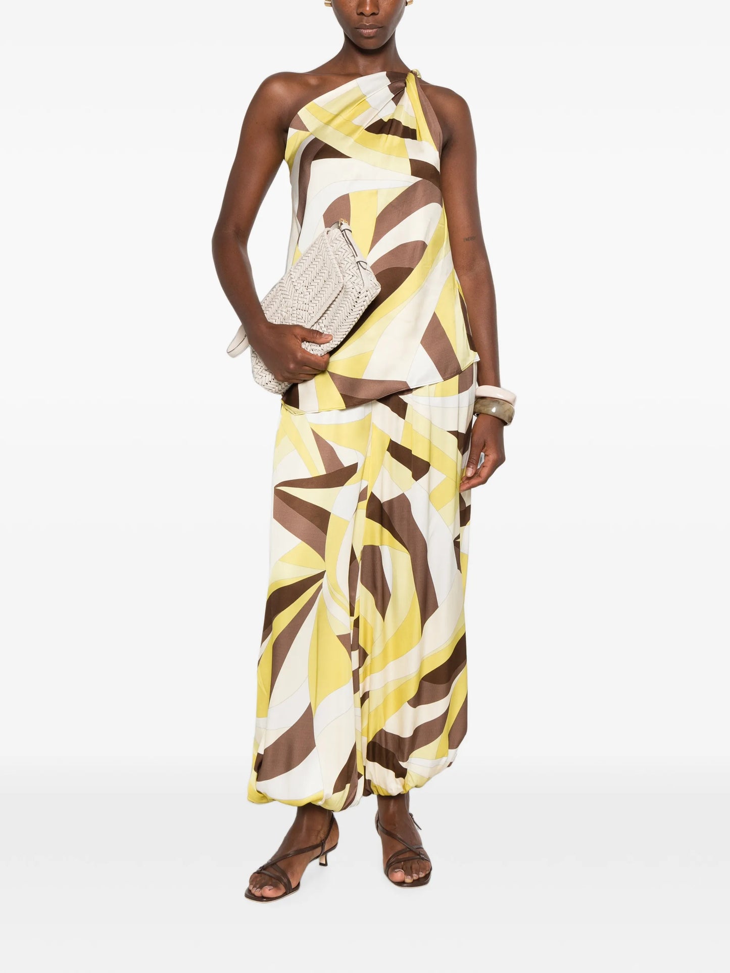 Kortez geometric-print one-shoulder top