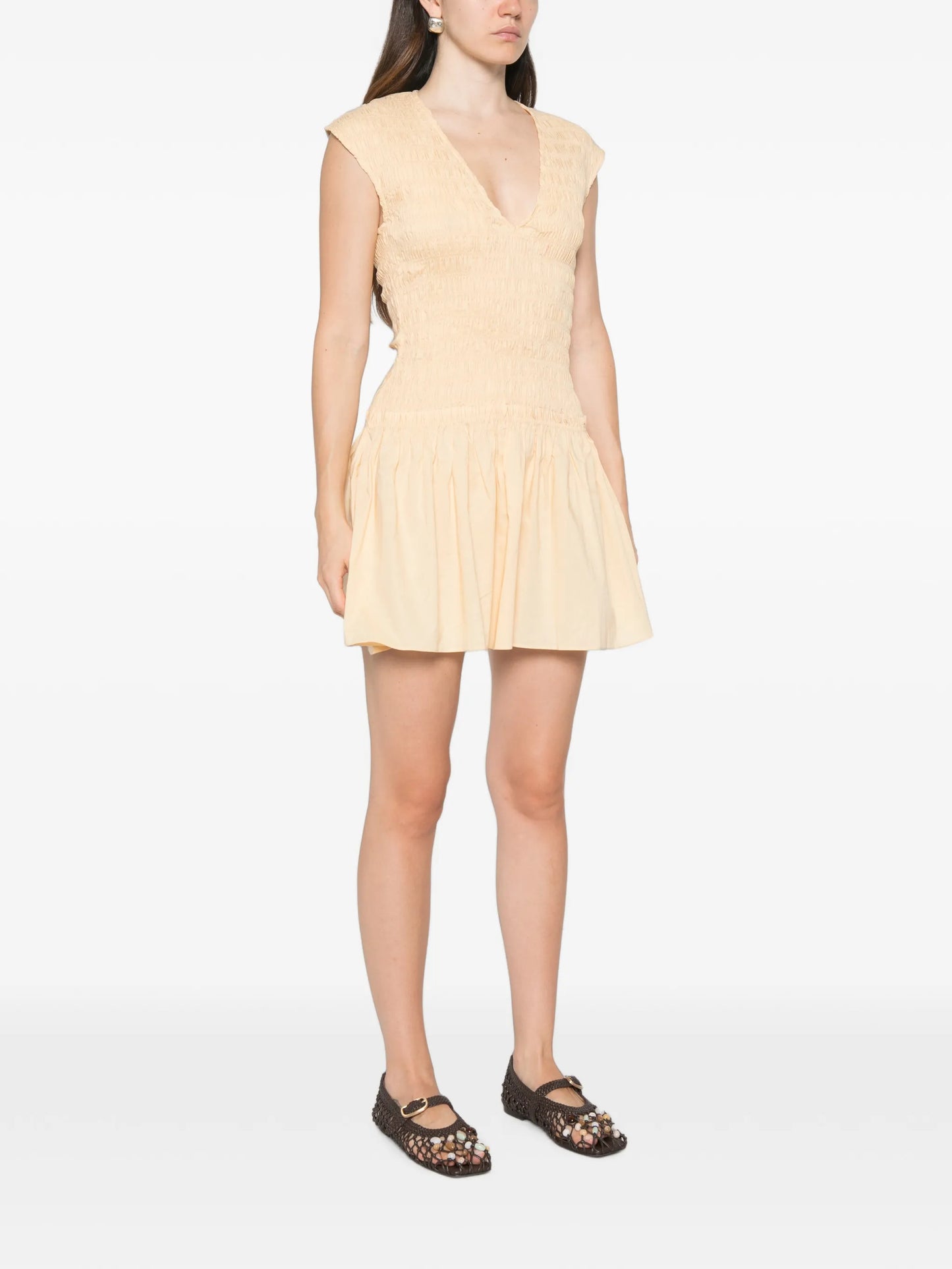 Carmen shirred-bodice mini dress