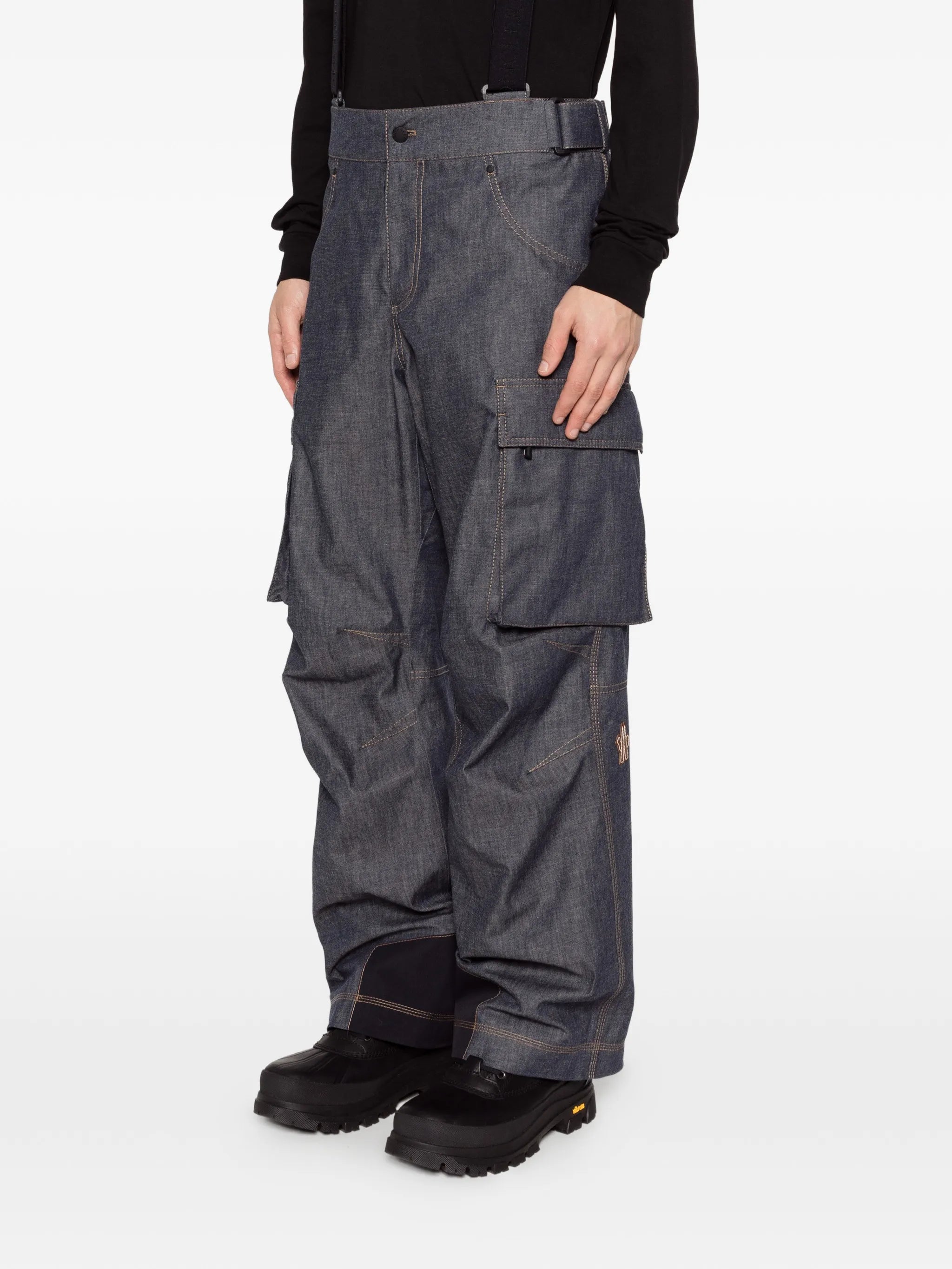 padded denim ski trousers