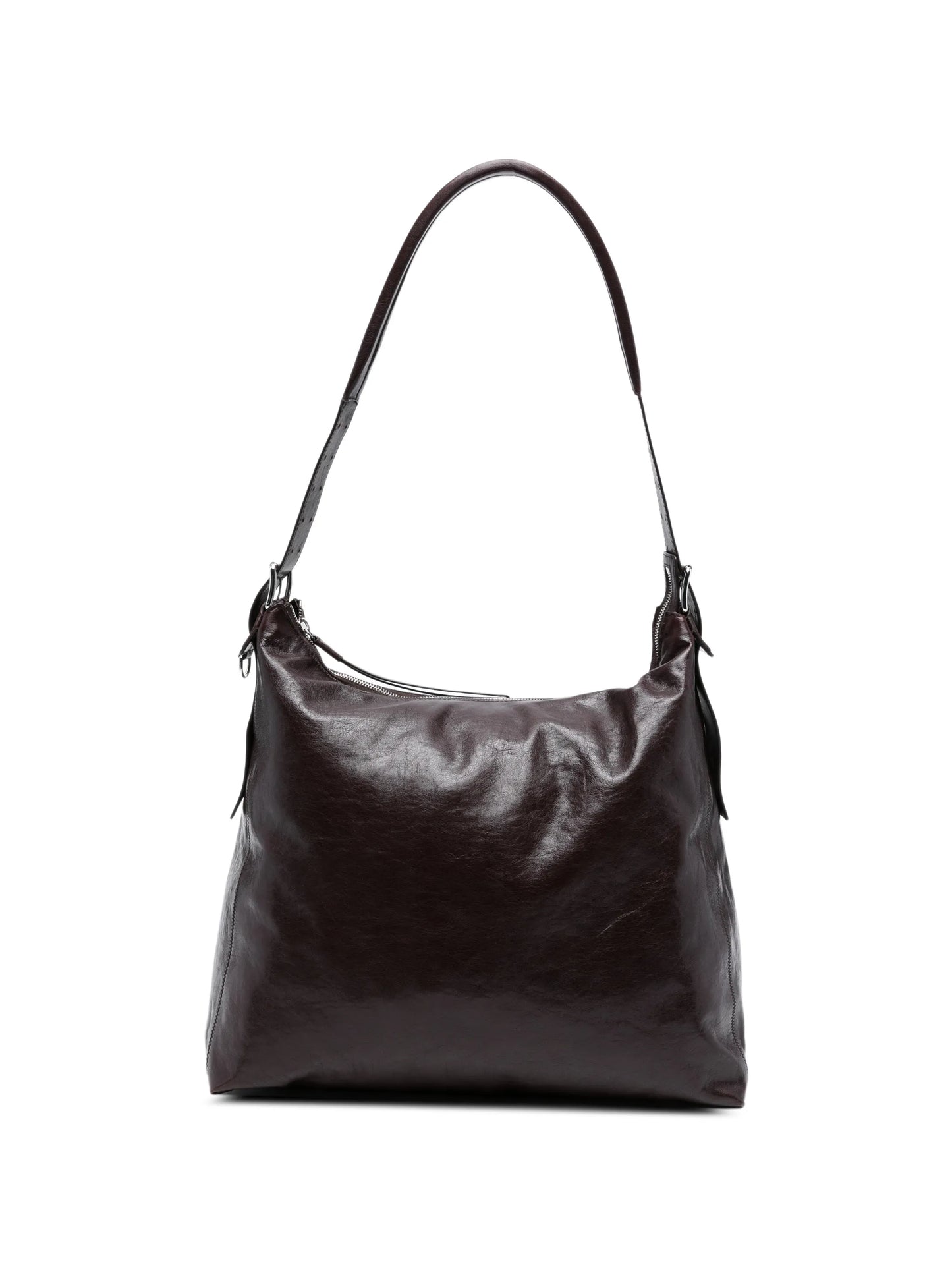 belted shiny leather shoulder bag