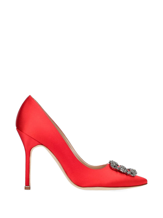 satin jewel buckle pumps