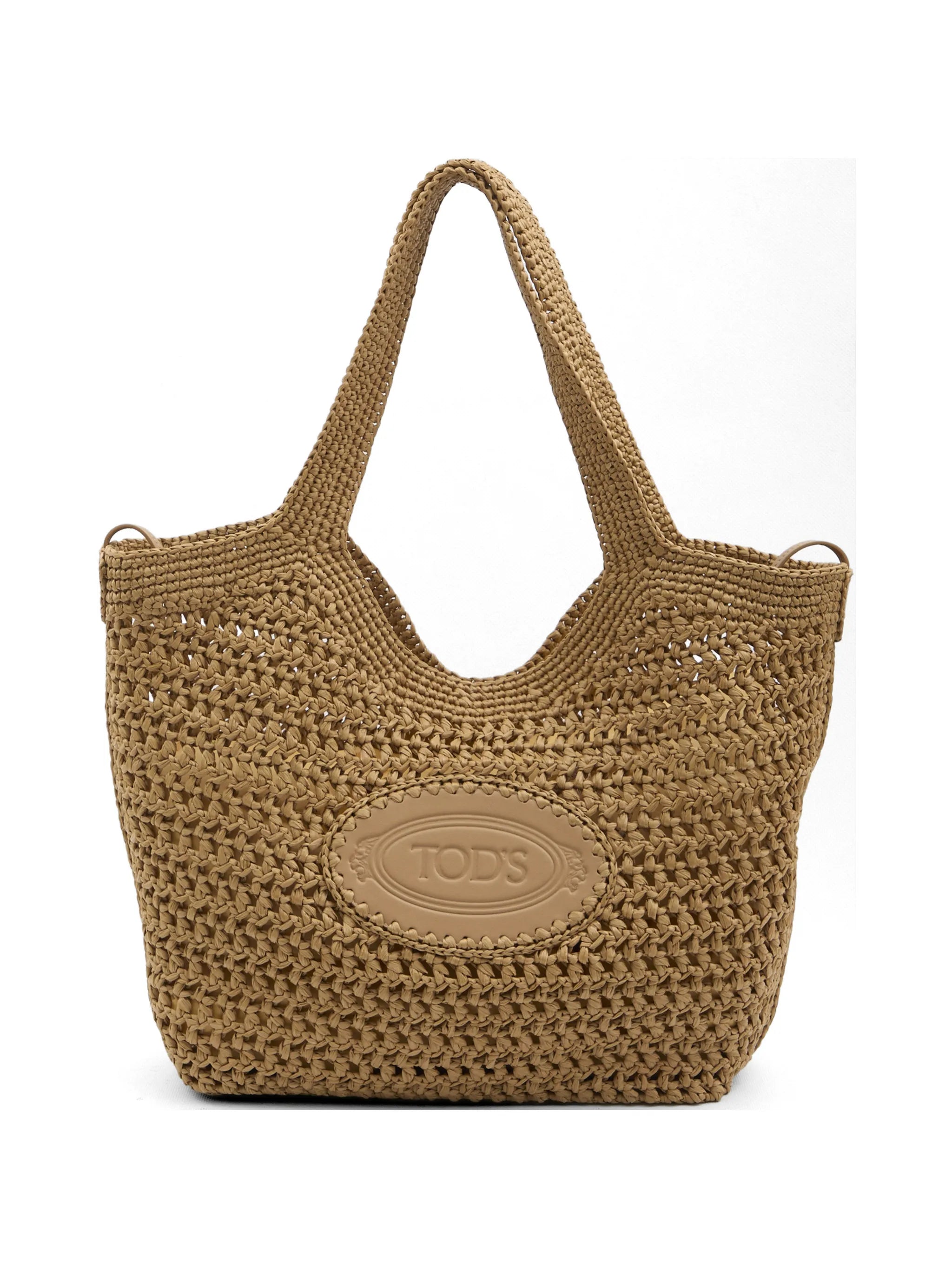 shopping bag in raffia and leather medium