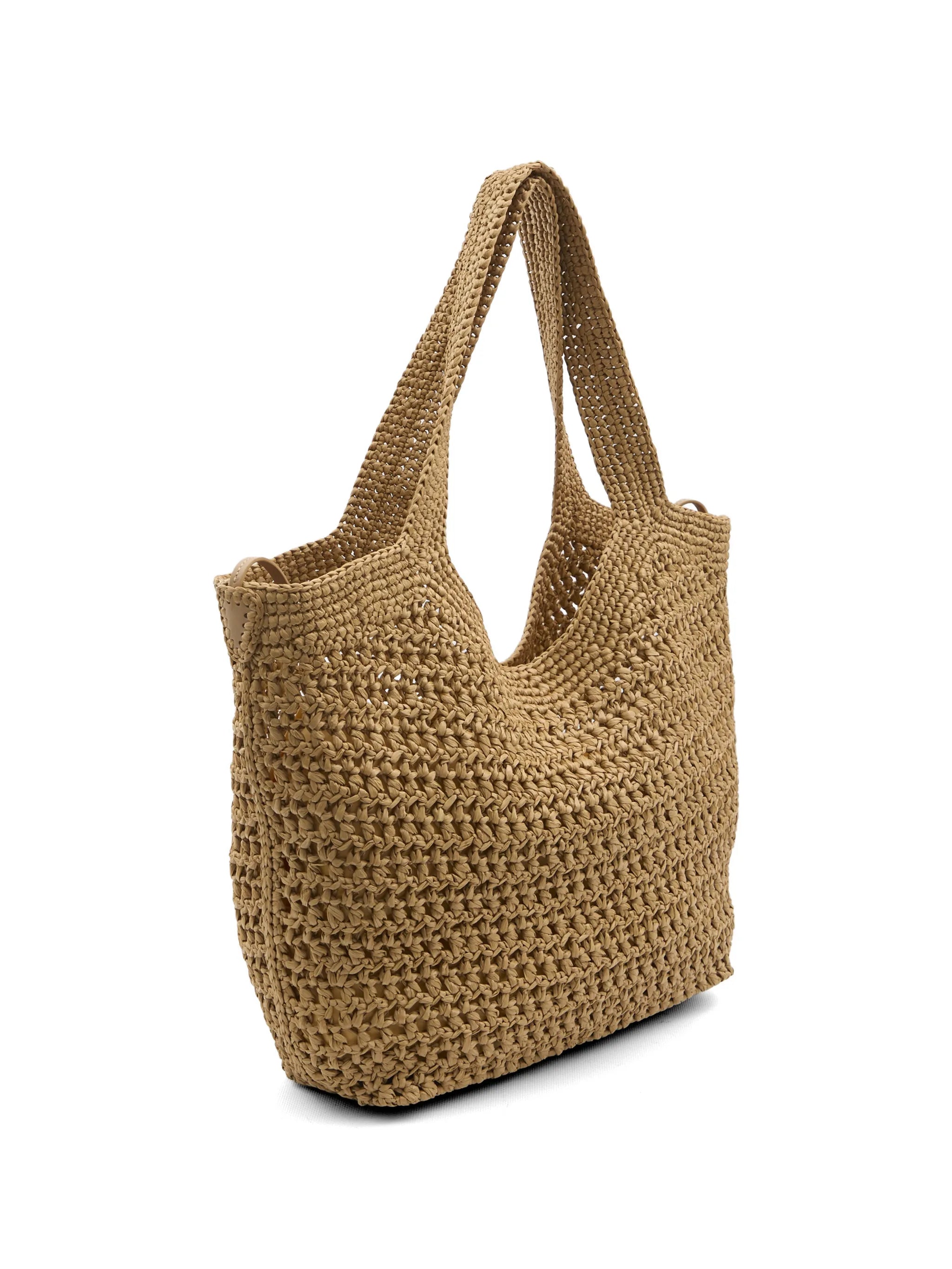 shopping bag in raffia and leather medium