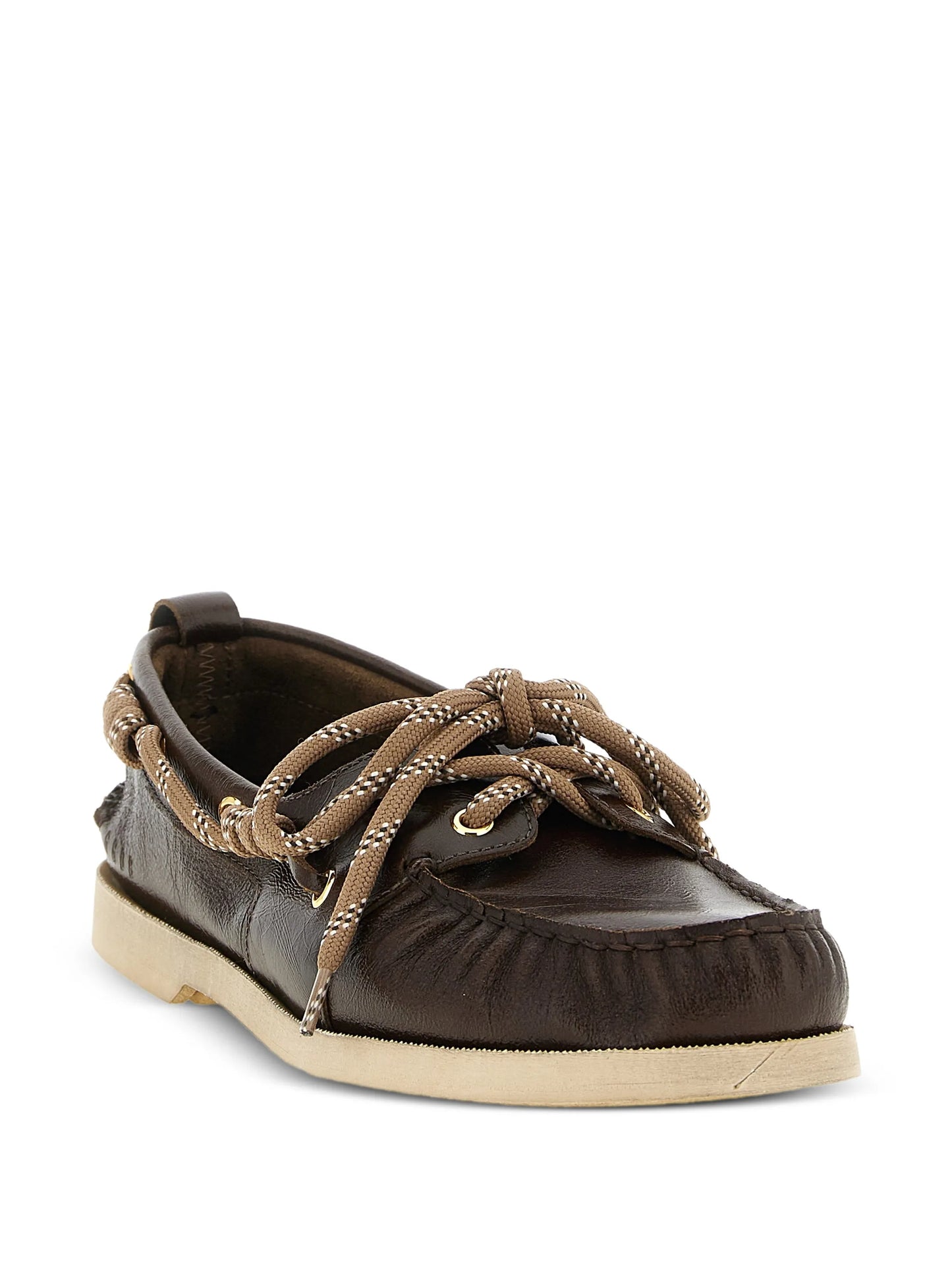 curled lace leather loafers