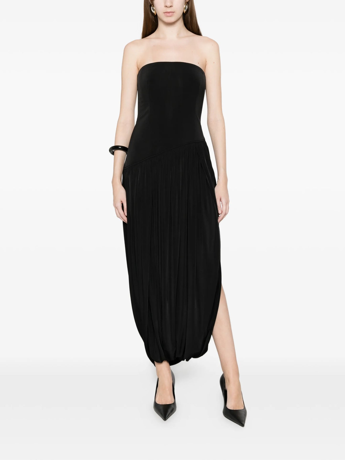 strapless pleated dress