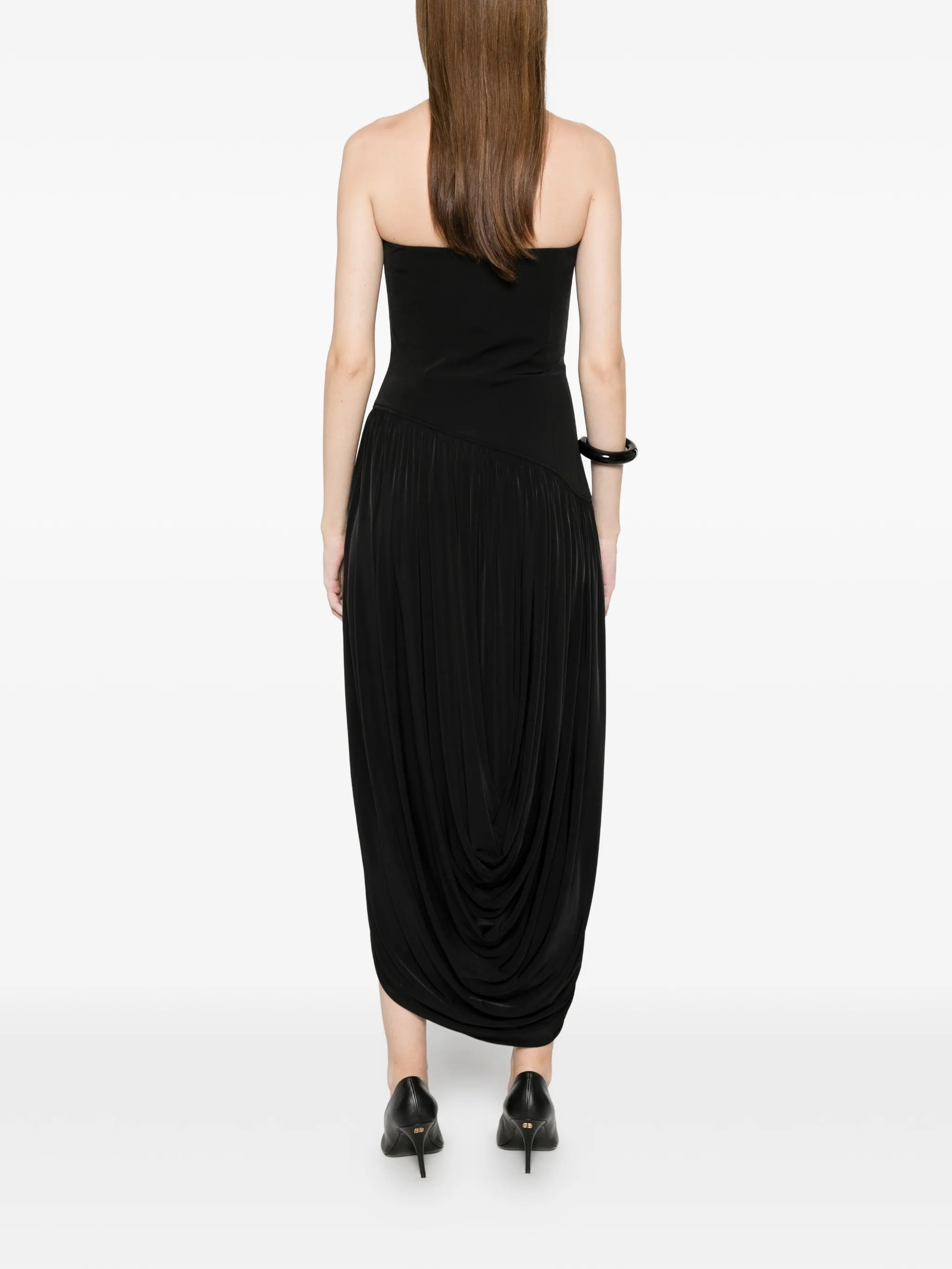 strapless pleated dress