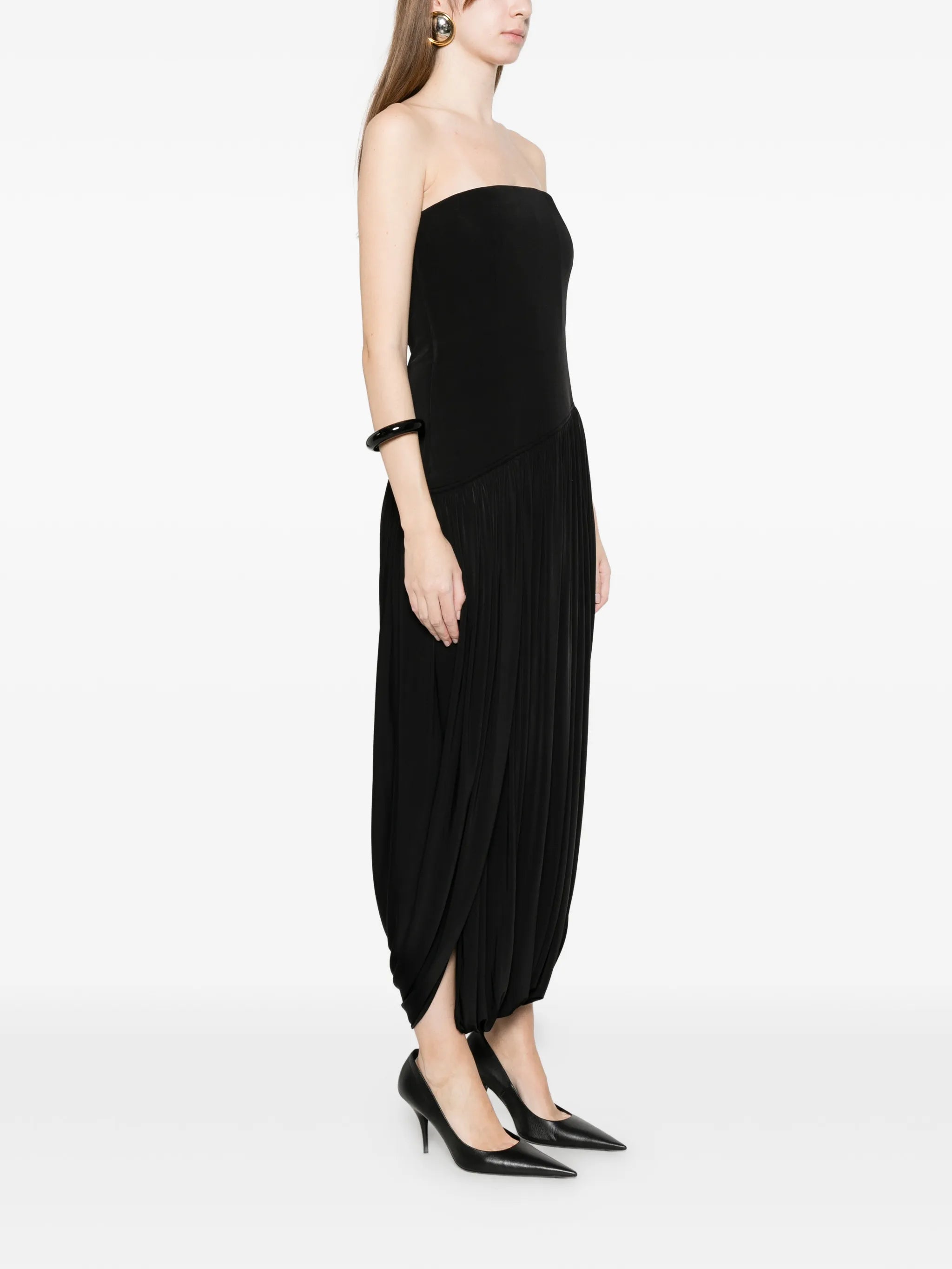 strapless pleated dress