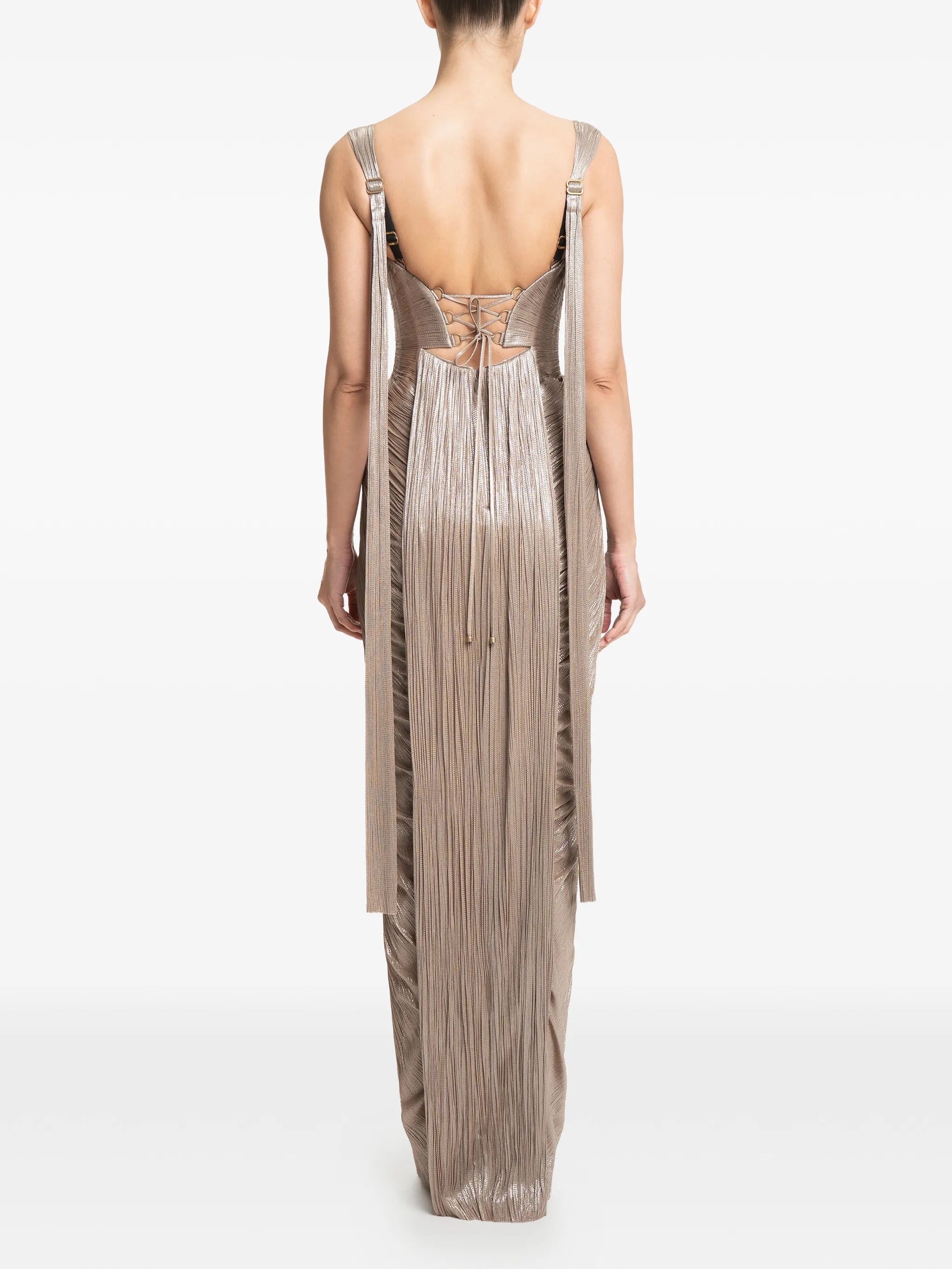 Anais pleated lace-up maxi dress