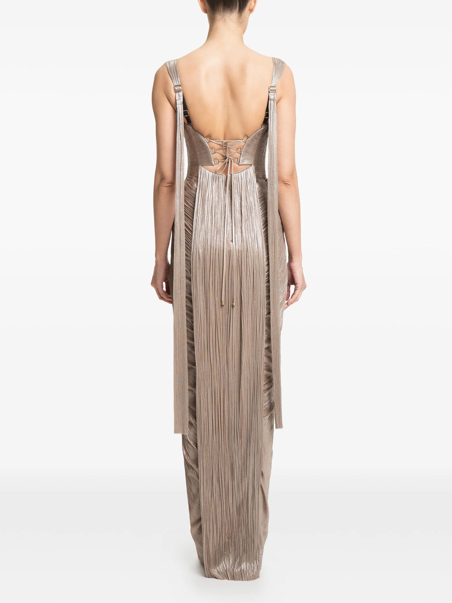 Anais pleated lace-up maxi dress