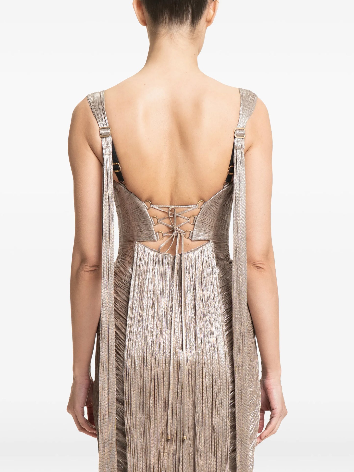 Anais pleated lace-up maxi dress
