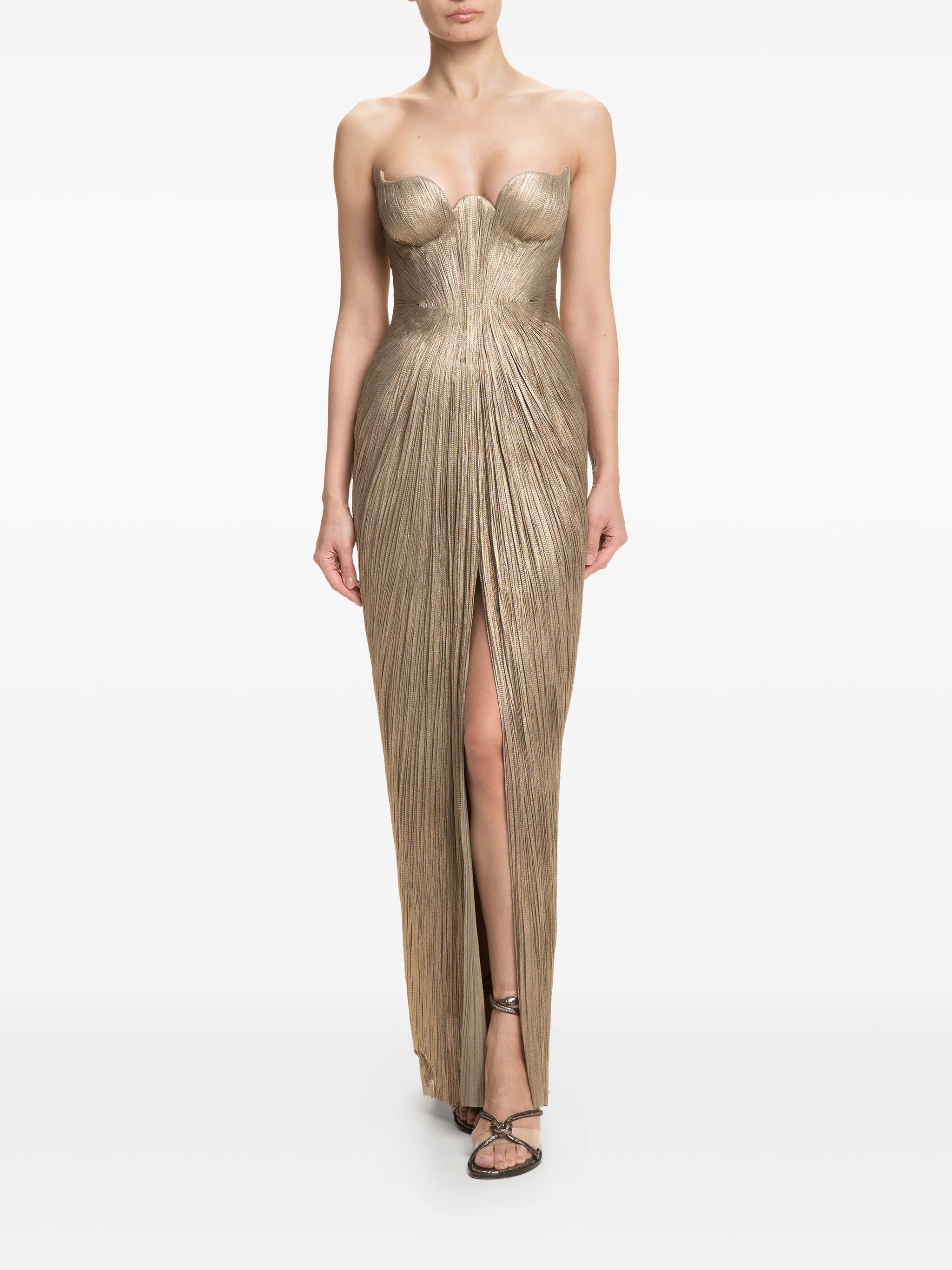 Jasleen pleated strapless maxi dress