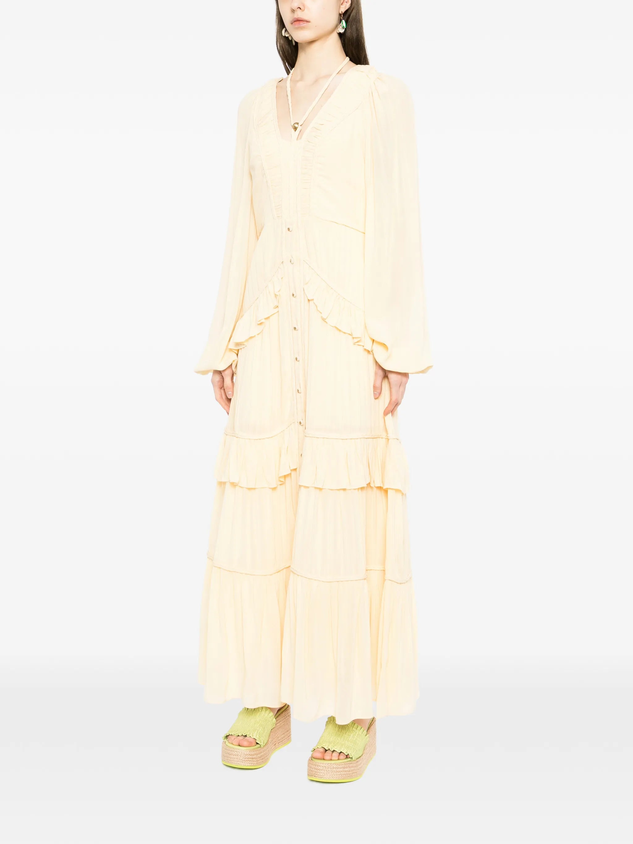 ruffled buttoned maxi dress