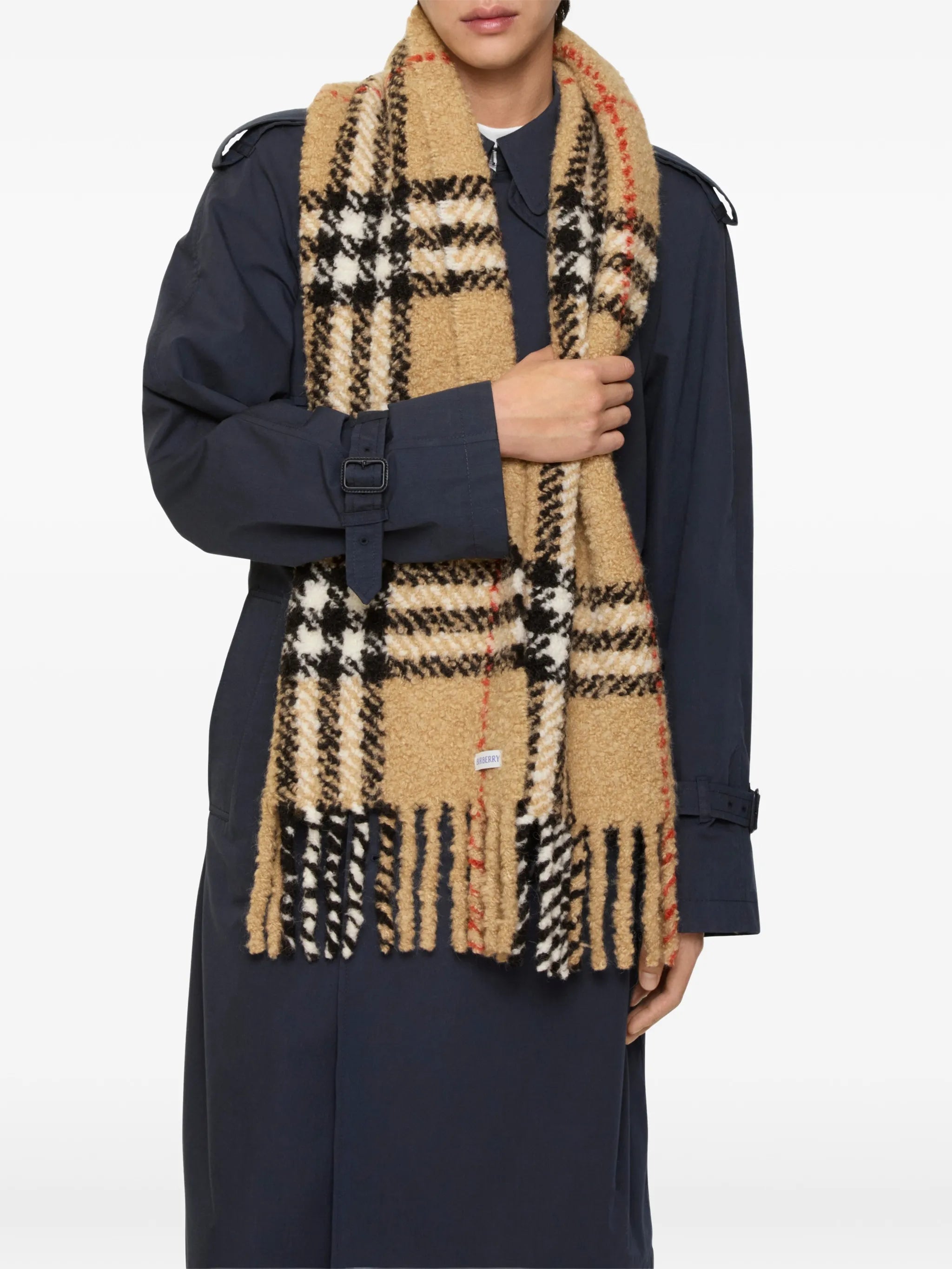 check alpaca wool-blend bouclé scarf