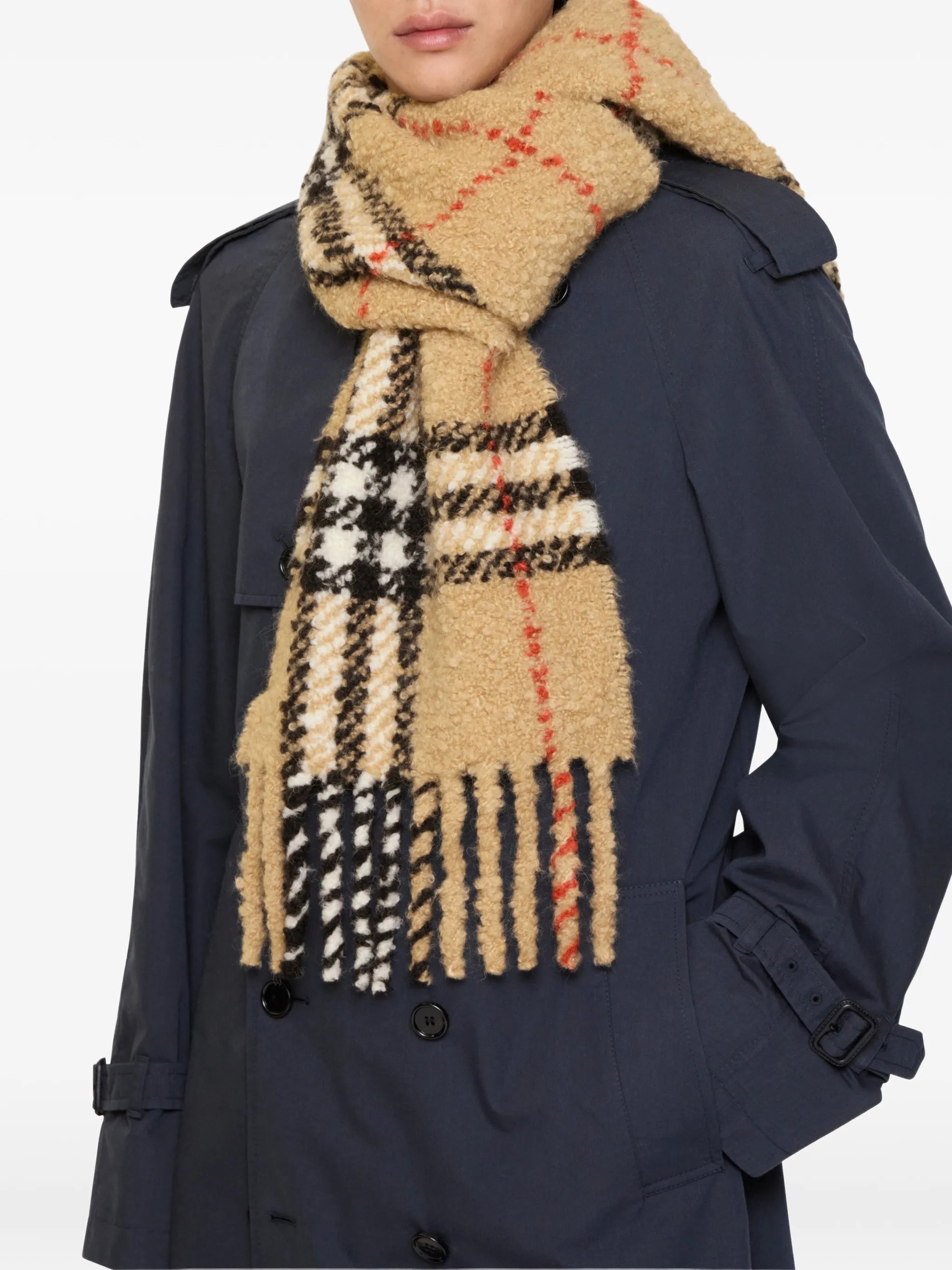 Check alpaca wool-blend bouclé scarf