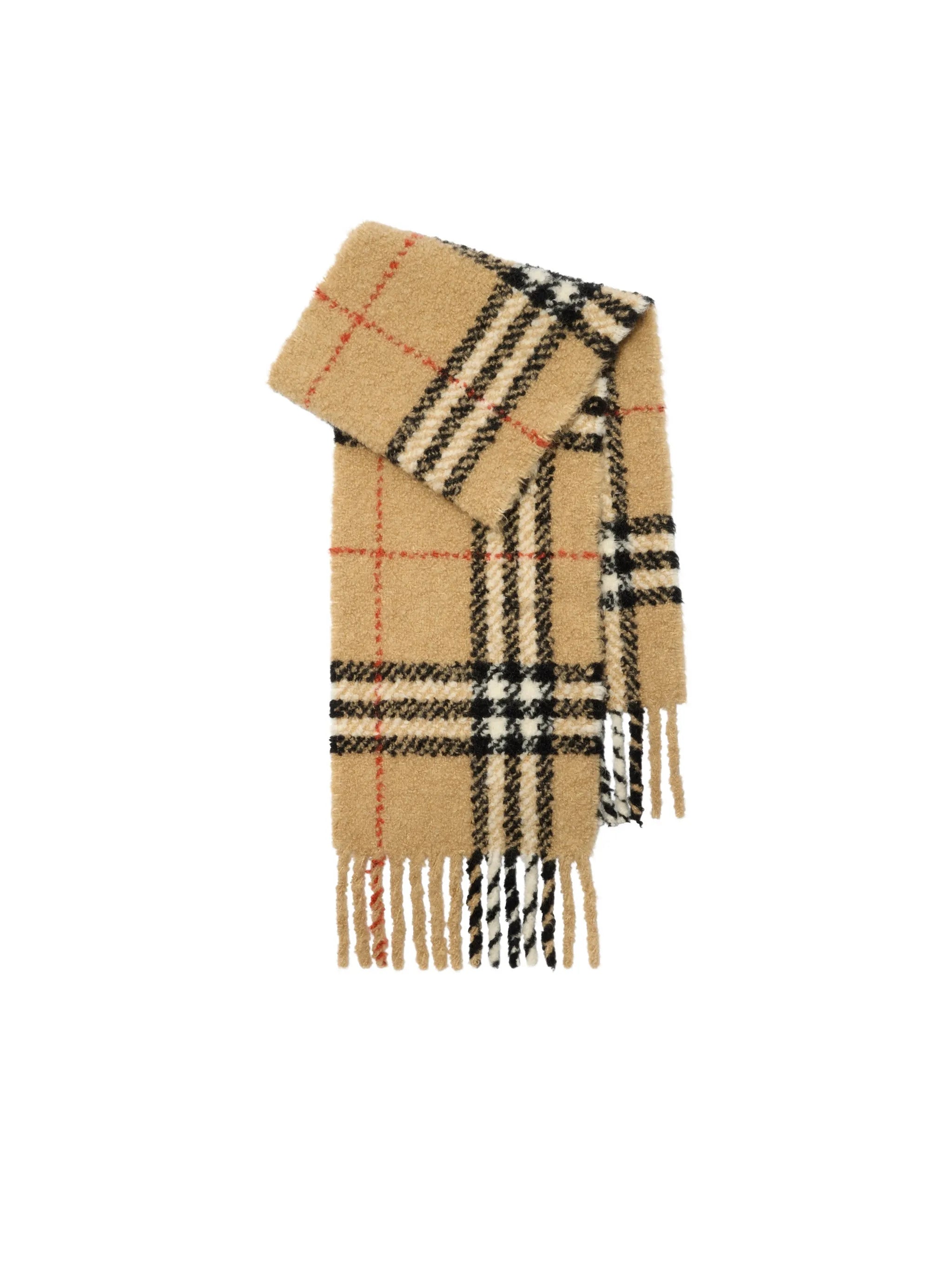 Check alpaca wool-blend bouclé scarf