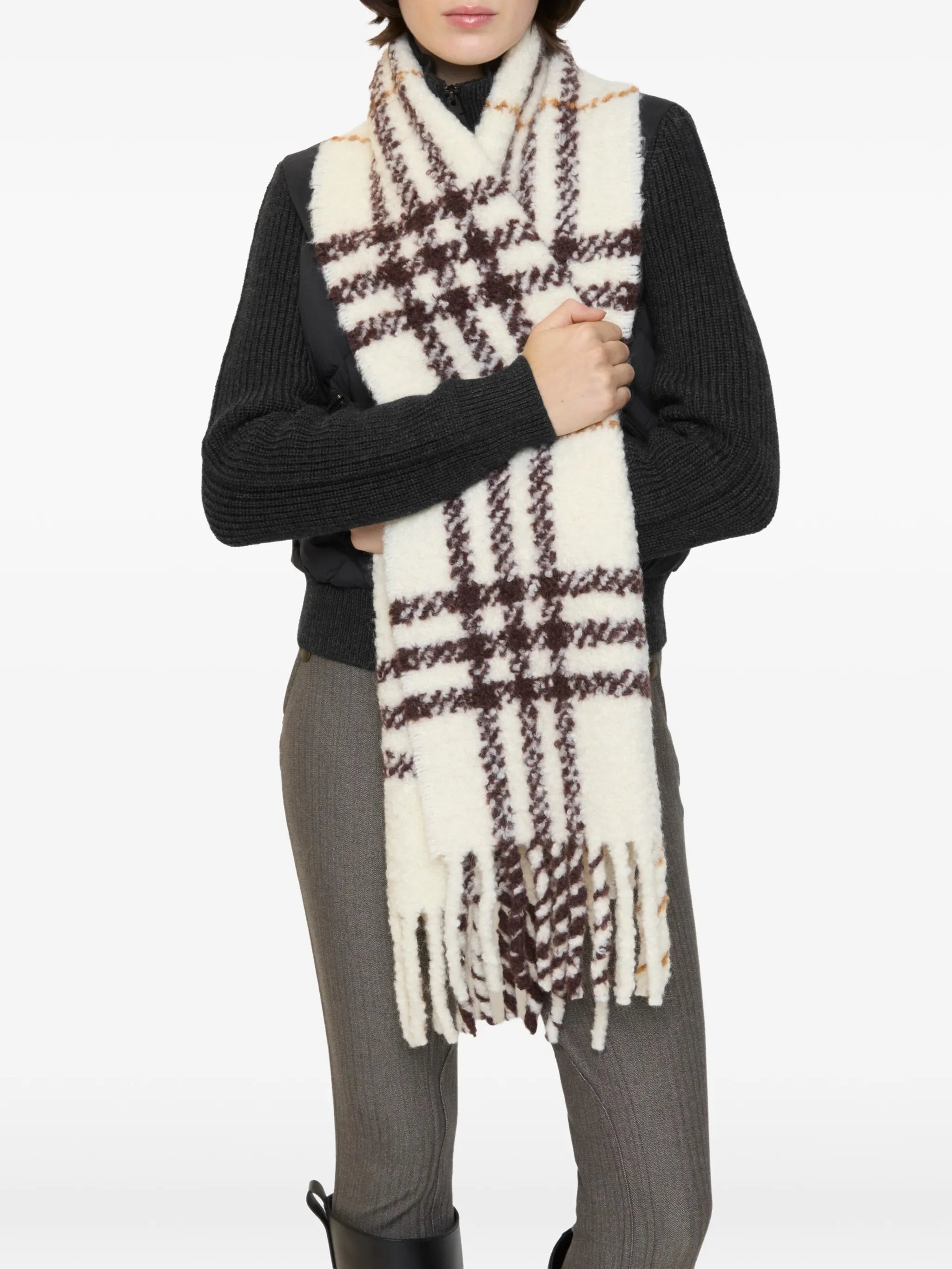 Check alpaca wool blend bouclé scarf