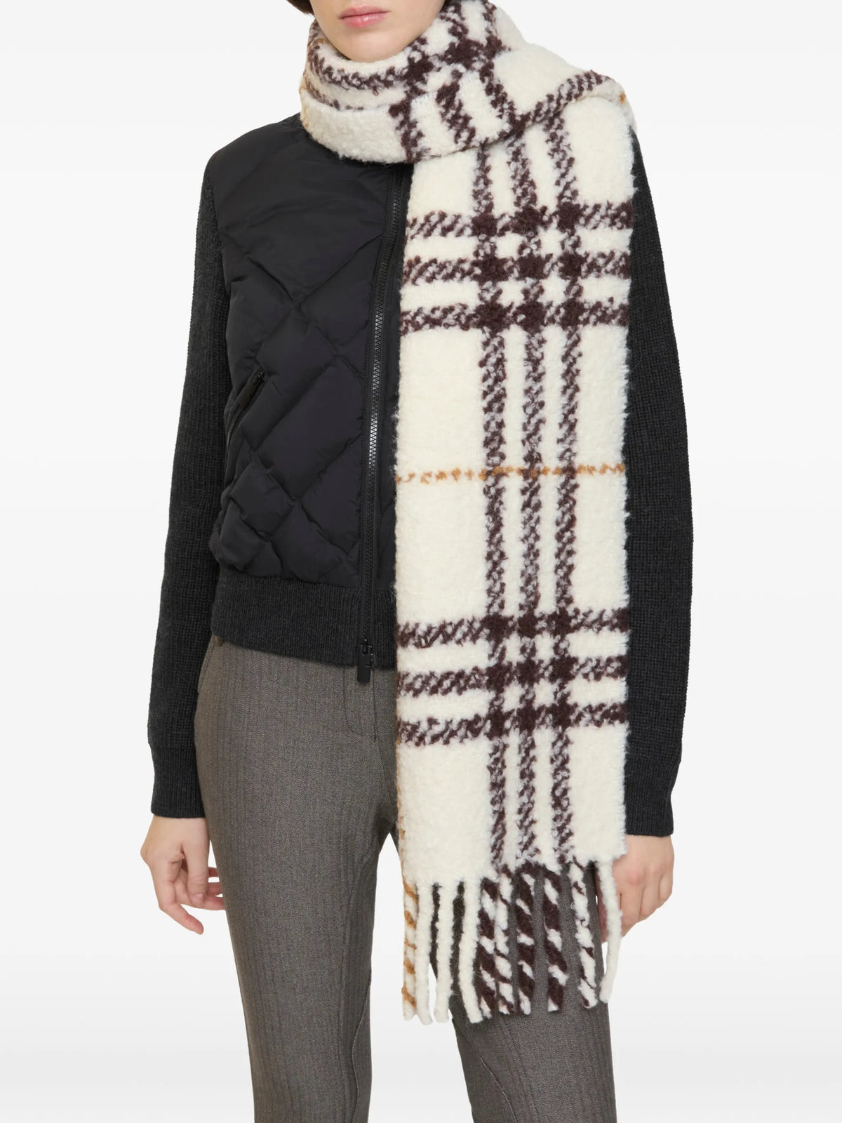 Check alpaca wool blend bouclé scarf