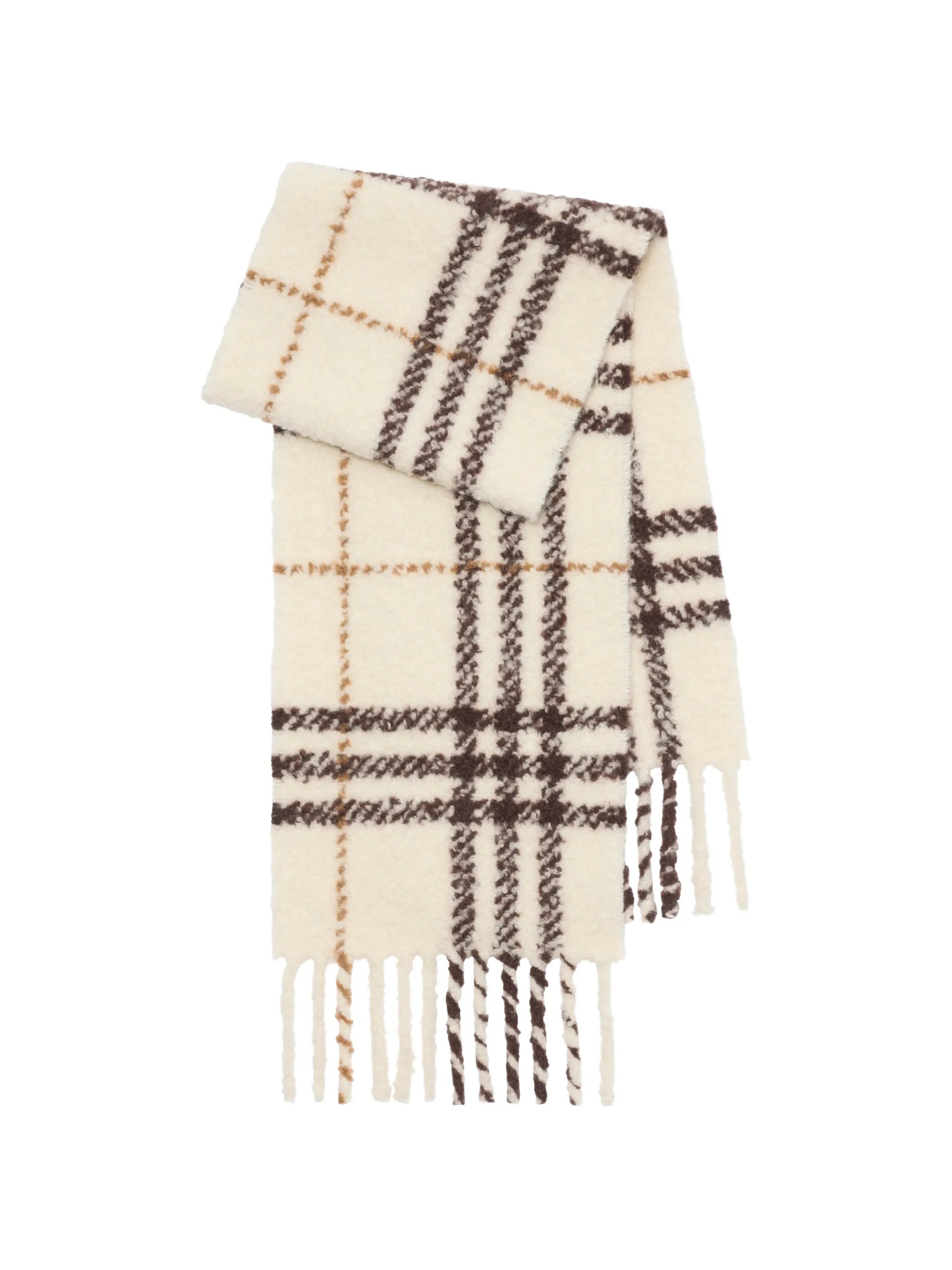 Check alpaca wool blend bouclé scarf