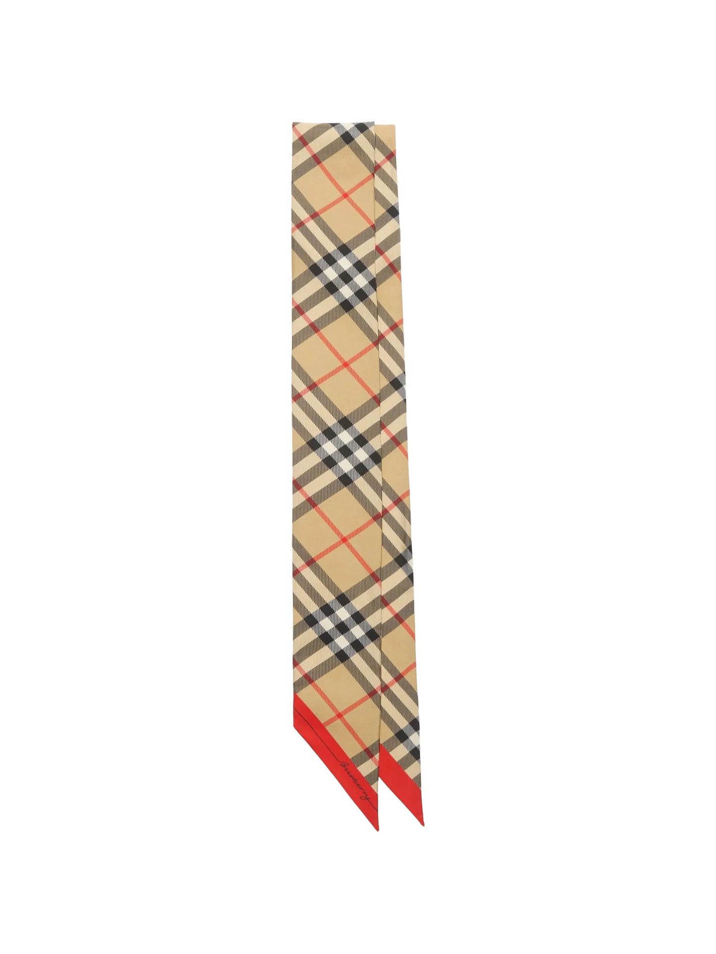 skinny contrast Check silk scarf