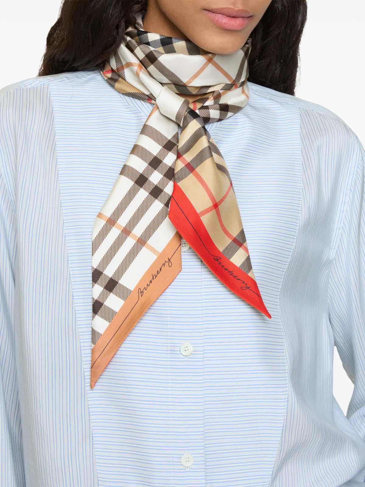 skinny contrast Check silk scarf
