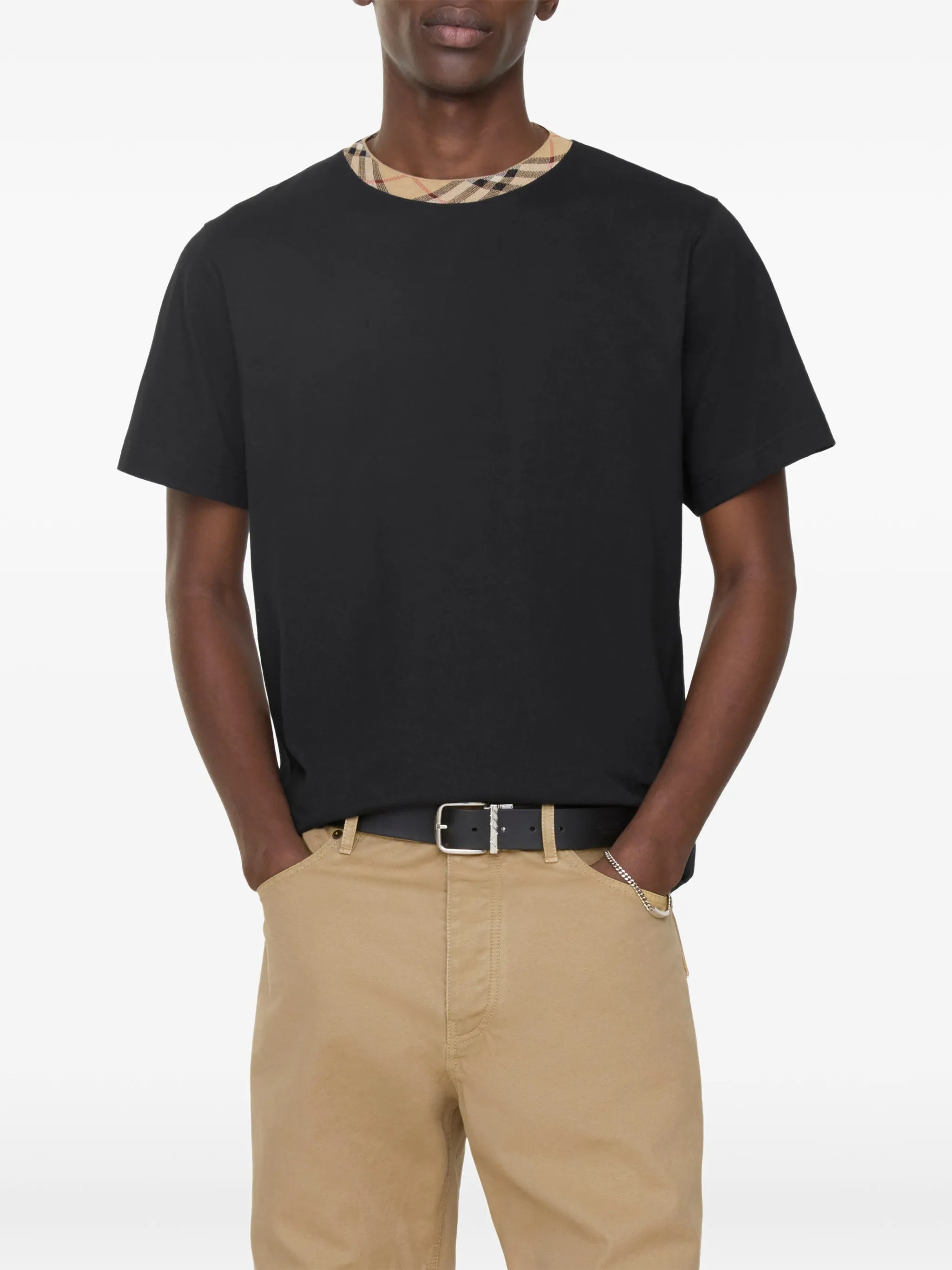 Check trim cotton T-shirt