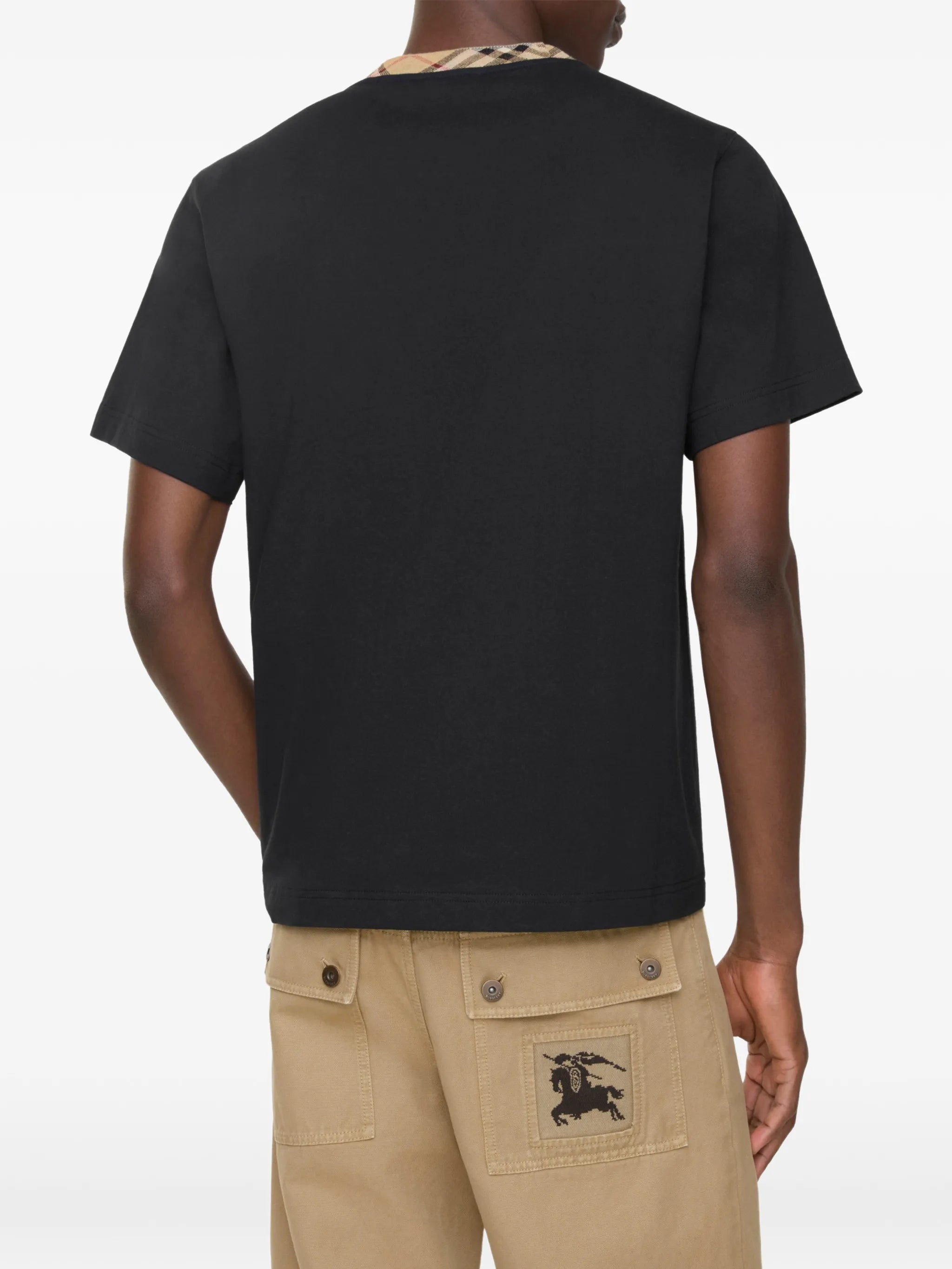 Check trim cotton T-shirt