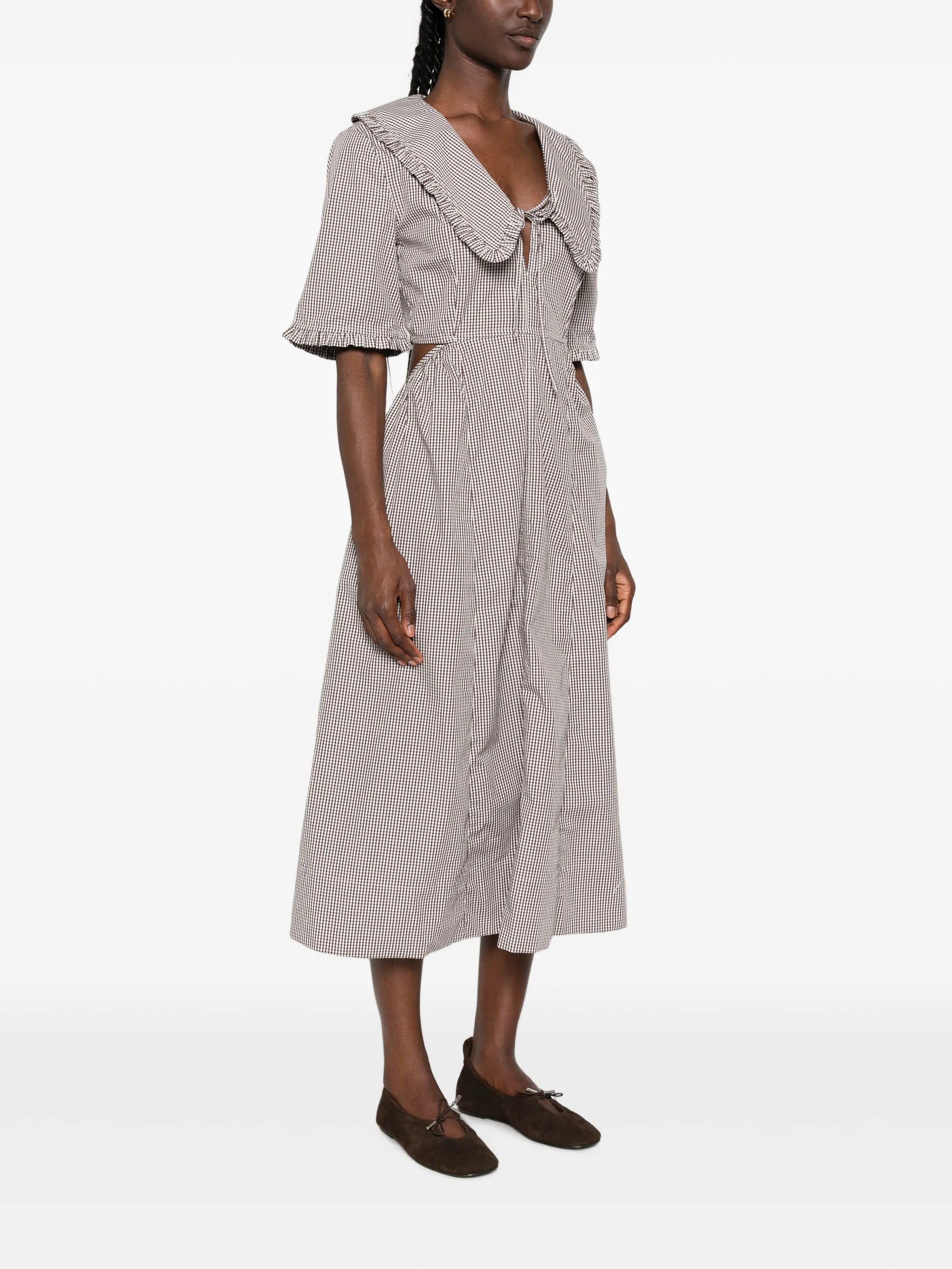 check-pattern cut-out midi dress