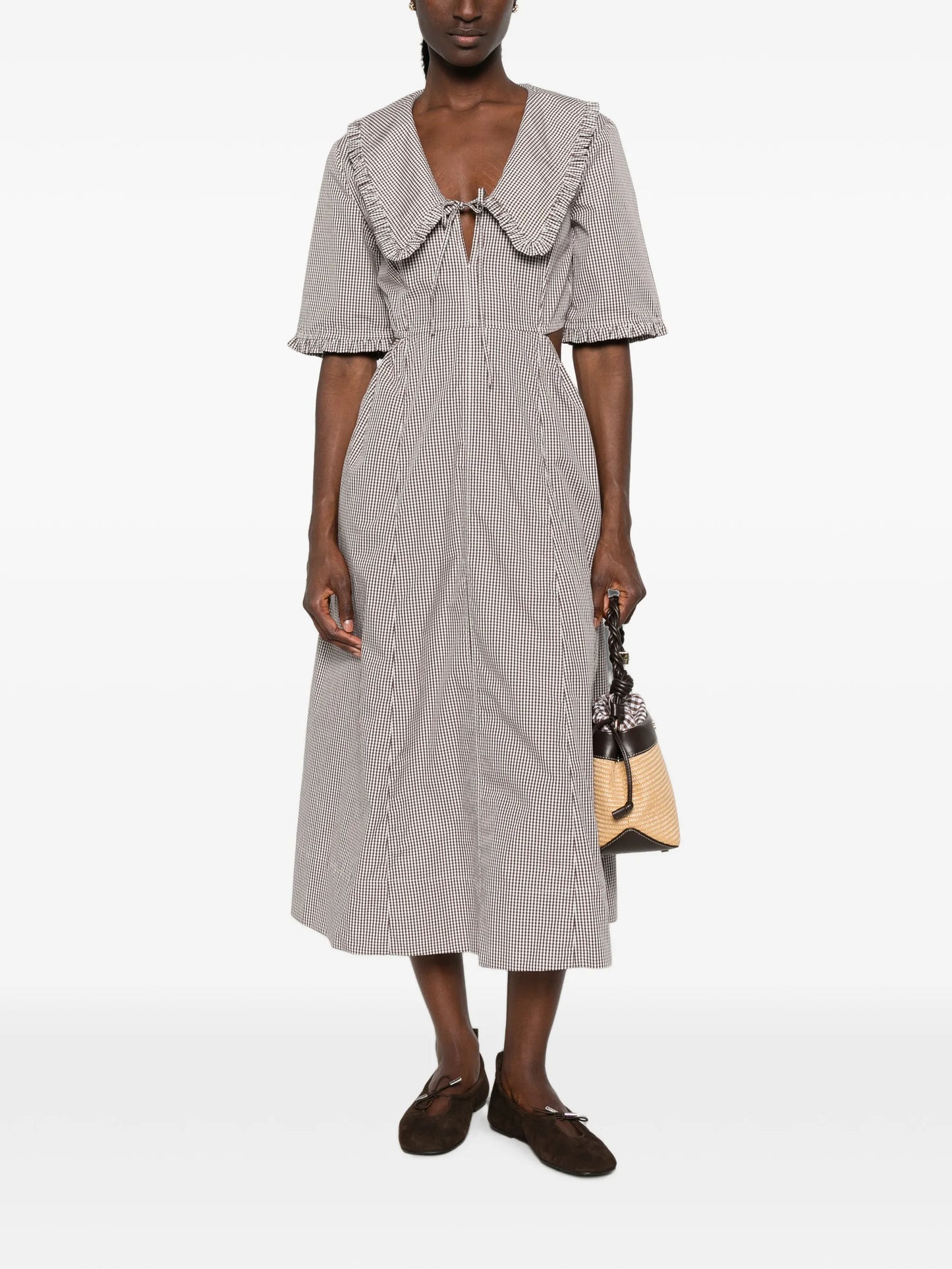 check-pattern cut-out midi dress