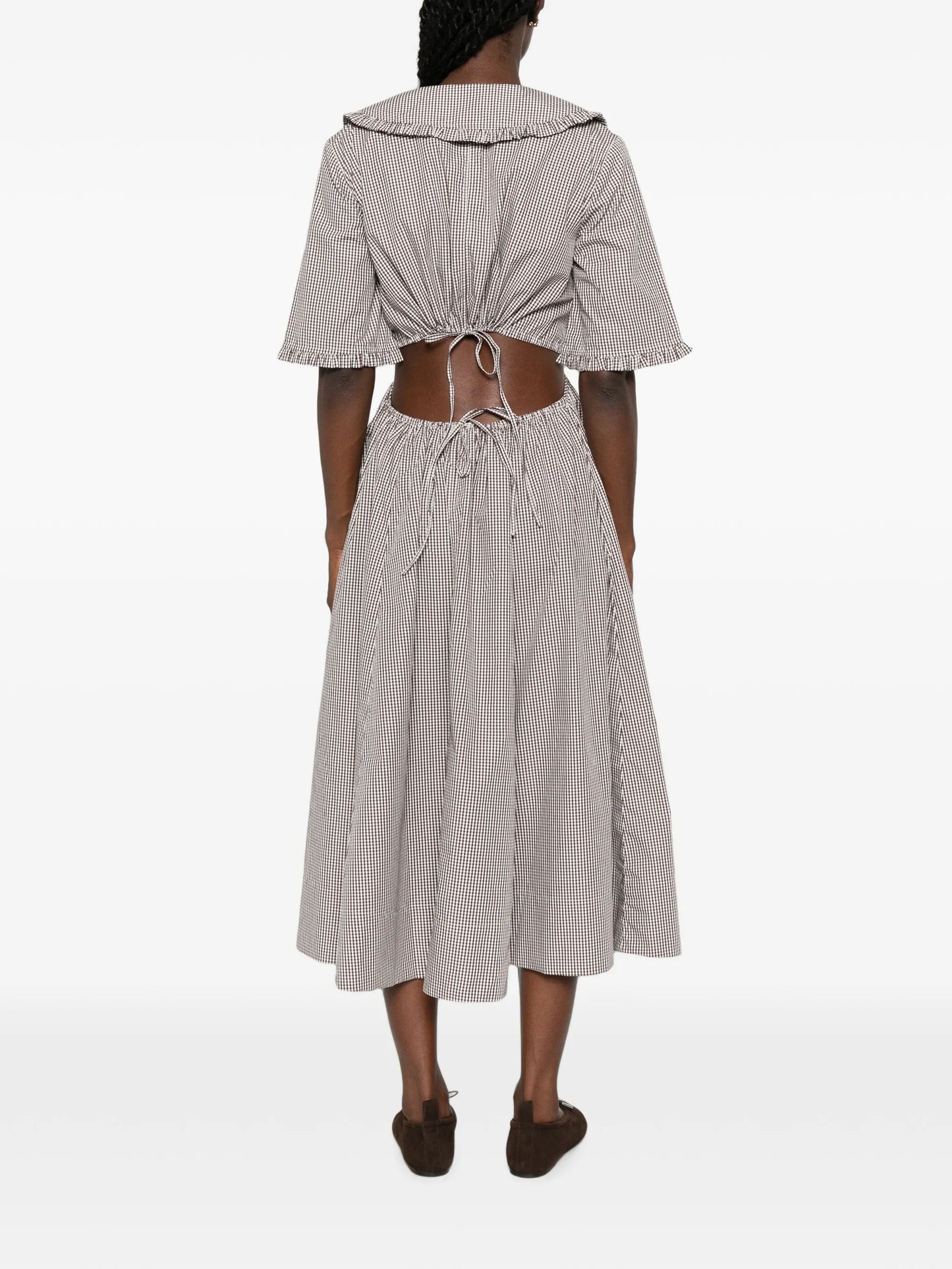 check-pattern cut-out midi dress