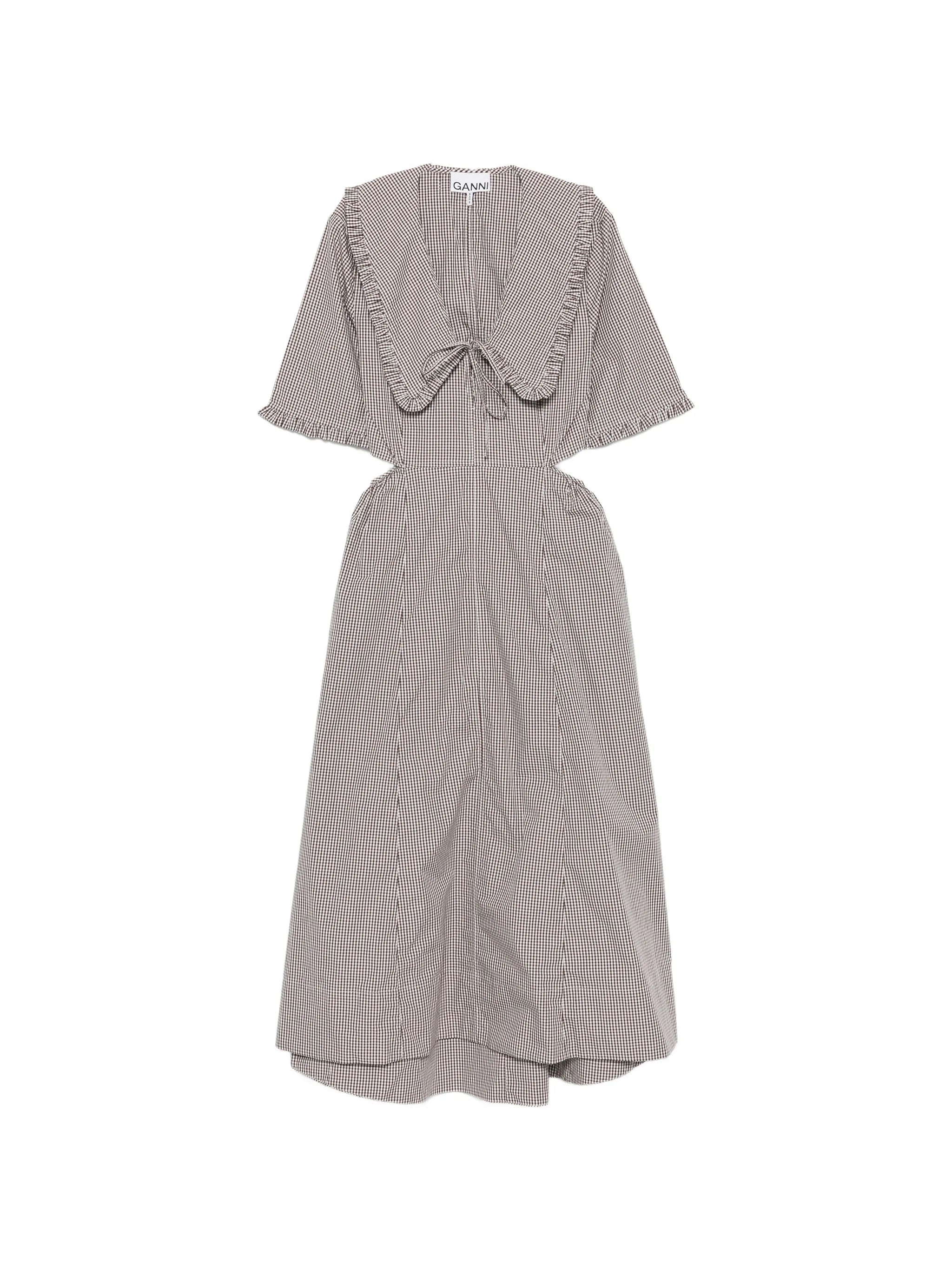 check-pattern cut-out midi dress