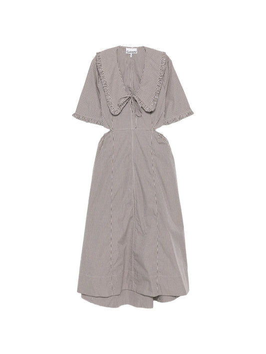 check-pattern cut-out midi dress