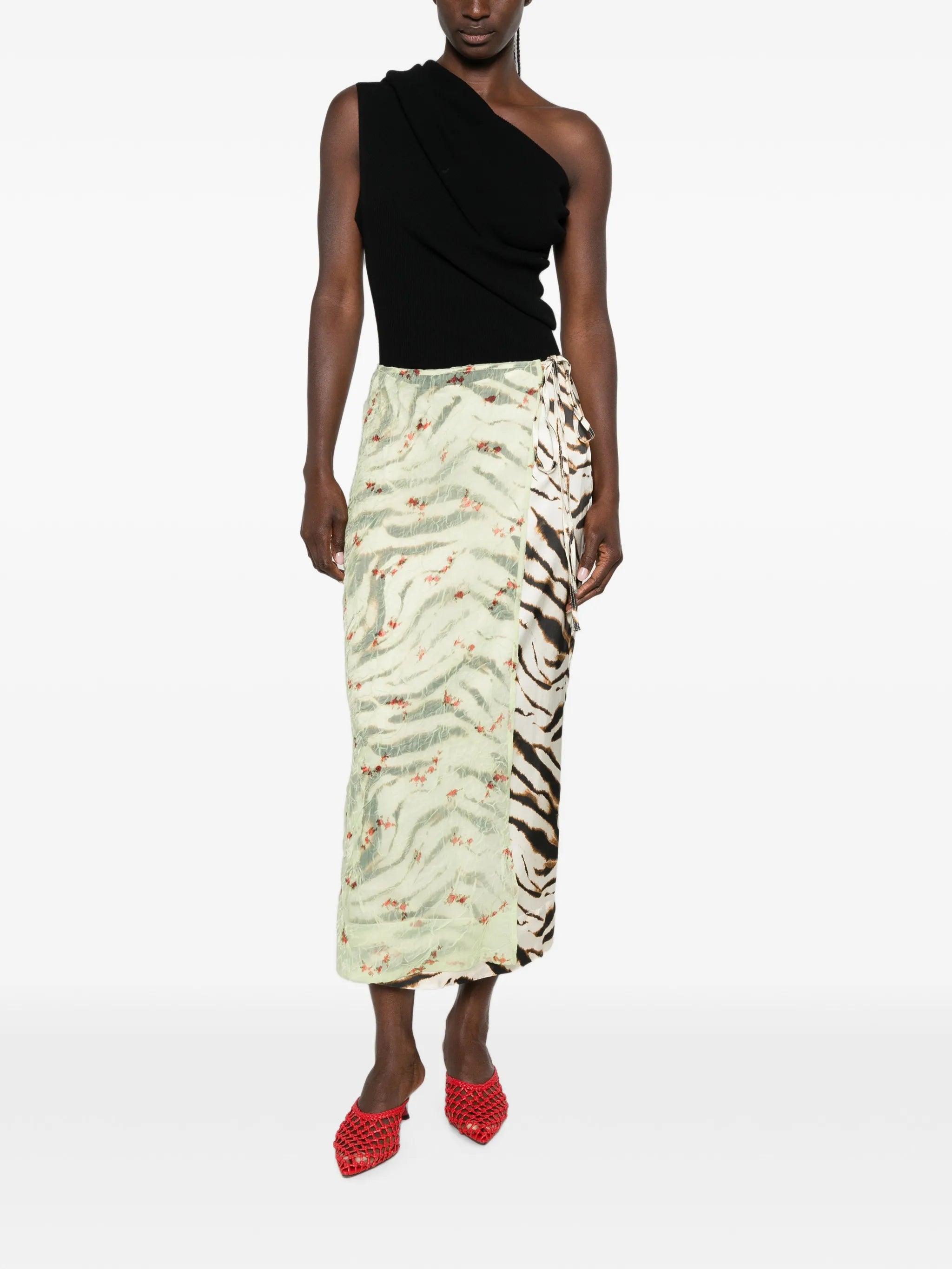 mix-print midi skirt