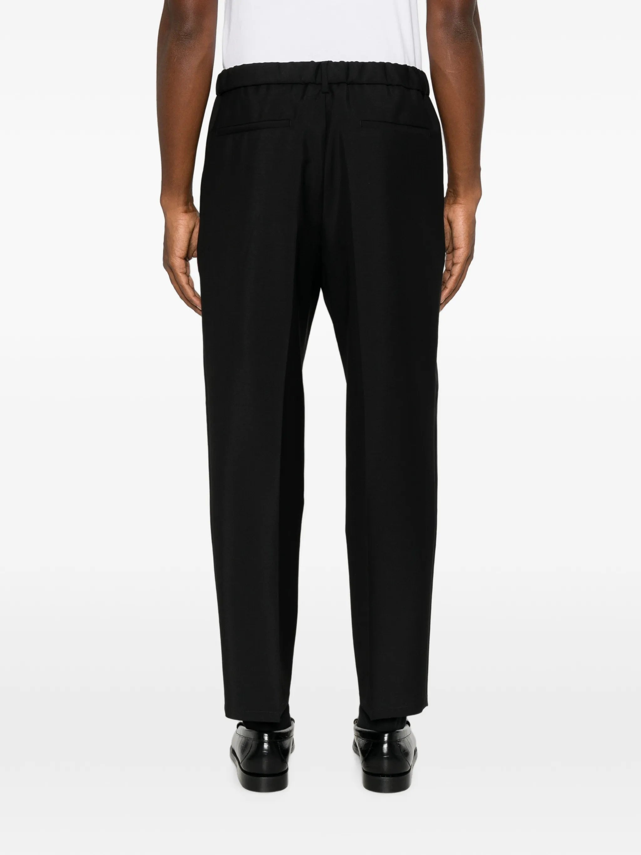 relaxed-fit wool mohair canvas trousers with tapered cropped leg and pressed crease