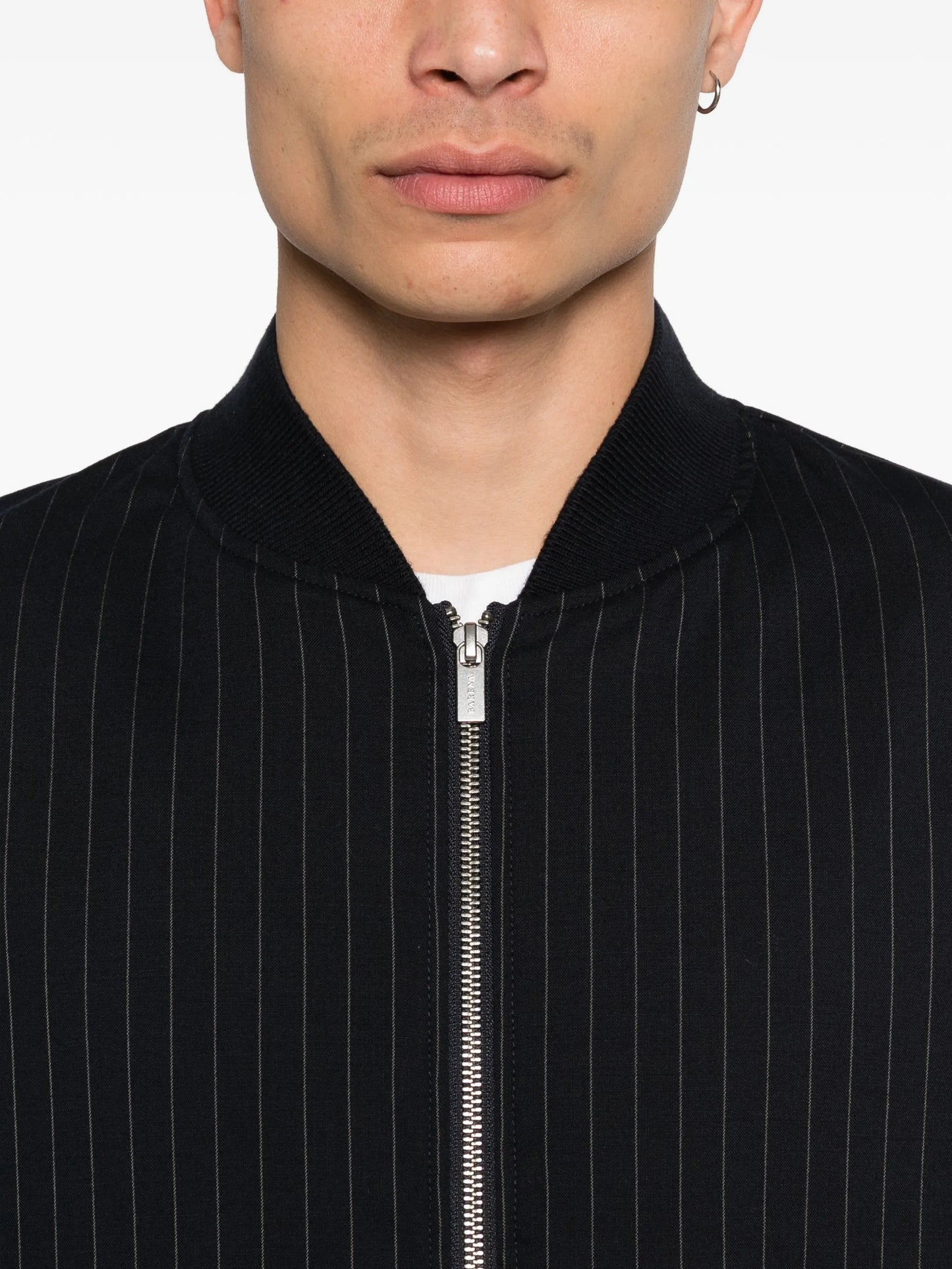 pinstripe zip-up bomber jacket