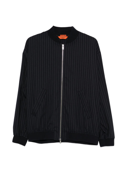 pinstripe zip-up bomber jacket
