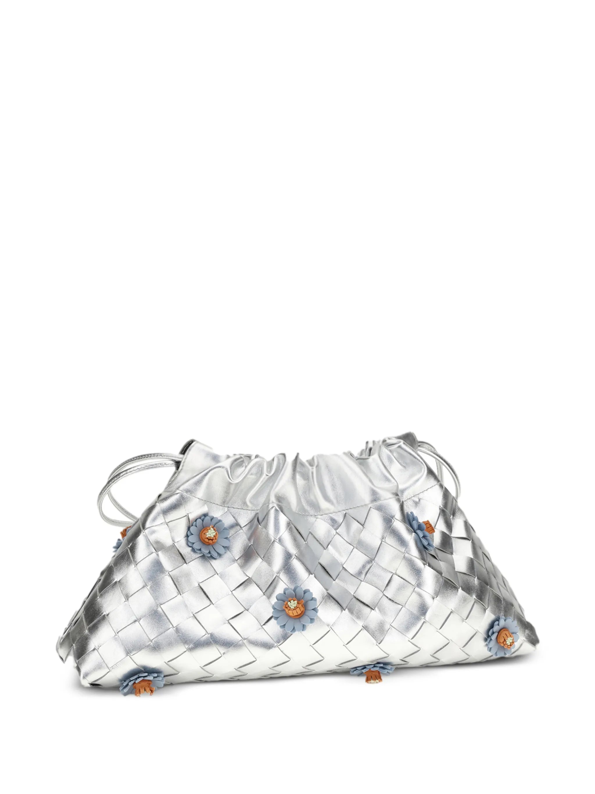 woven floral leather clutch bag
